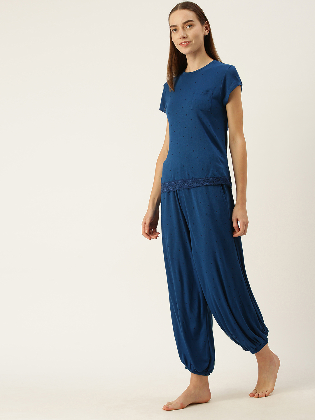 Slumber Jill Polka print lace blue Pyjama set