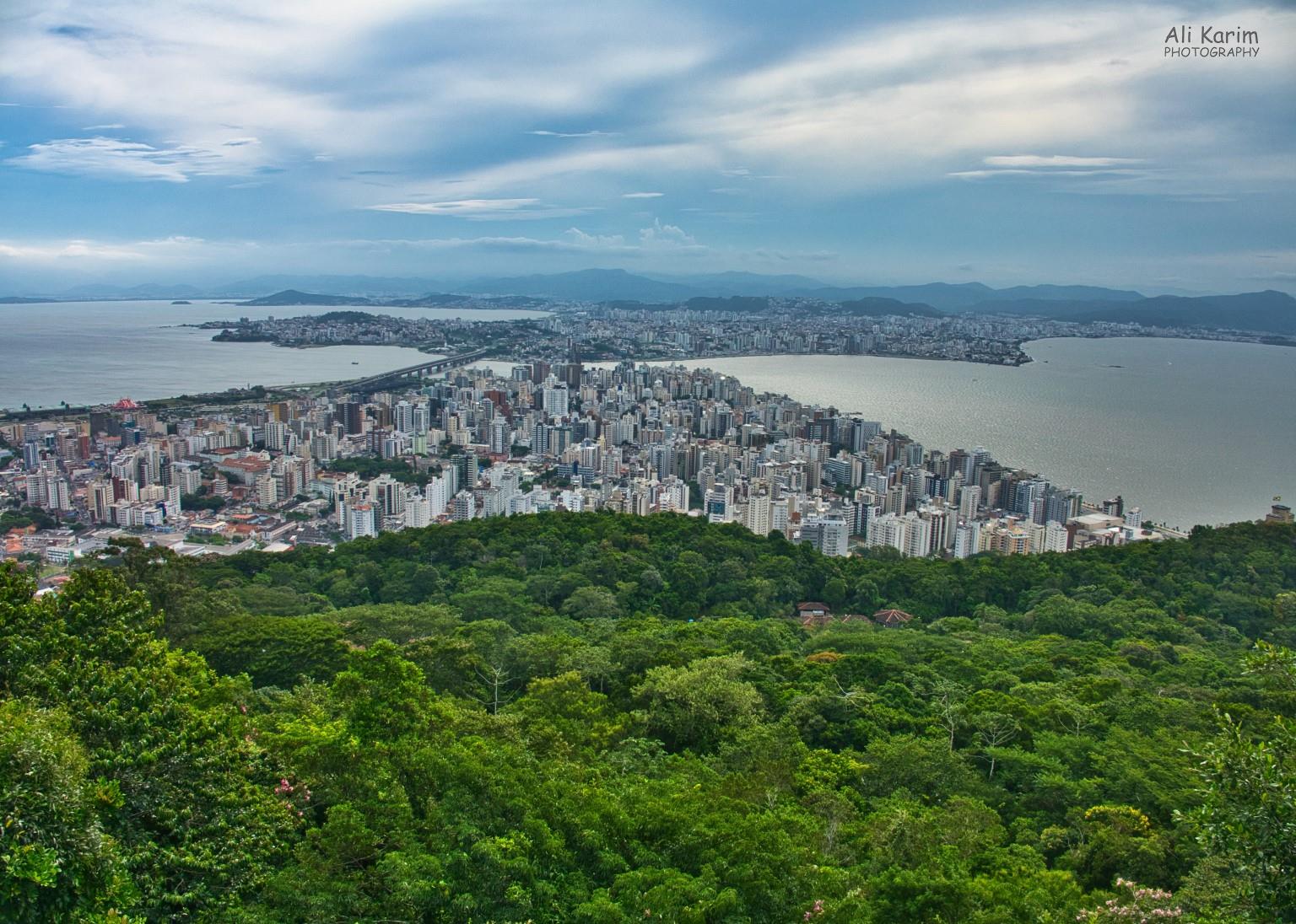 View from Morro da Cruz of Floripa island and mainland. There is a statue of Christ the Redeemer here, but it is obscured by the many radio towers positioned here. Florianópolis, Brazil View from Morro da Cruz of Floripa island and mainland. There is a statue of Christ the Redeemer here, but it is obscured by the many radio towers positioned here.