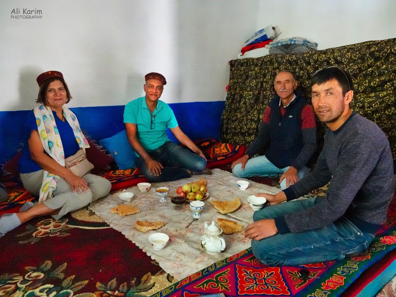 Tea, bread, jam and fresh fruit from the backyard, with Kurbanali and Ahmedali Onto Khorog, Tajikistan, Tea, bread, jam and fresh fruit from the backyard, with Kurbanali and Ahmedali