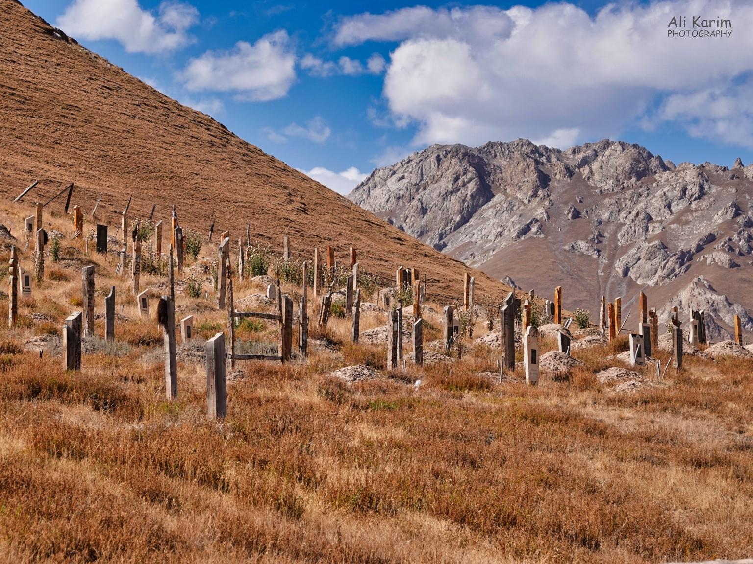 Graveyard with markers in Sary Tosh Silk Road 16: More Osh, Kyrgyzstan Graveyard with markers in Sary Tosh