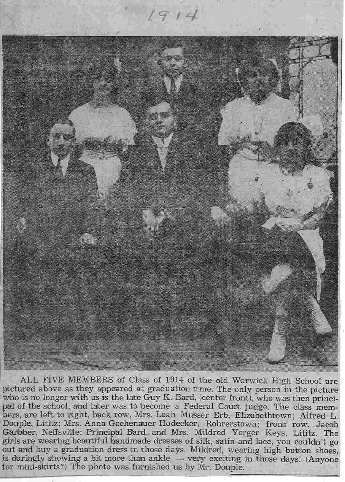 Warwick High School 1914 Class Year Graduation Mennonite Life