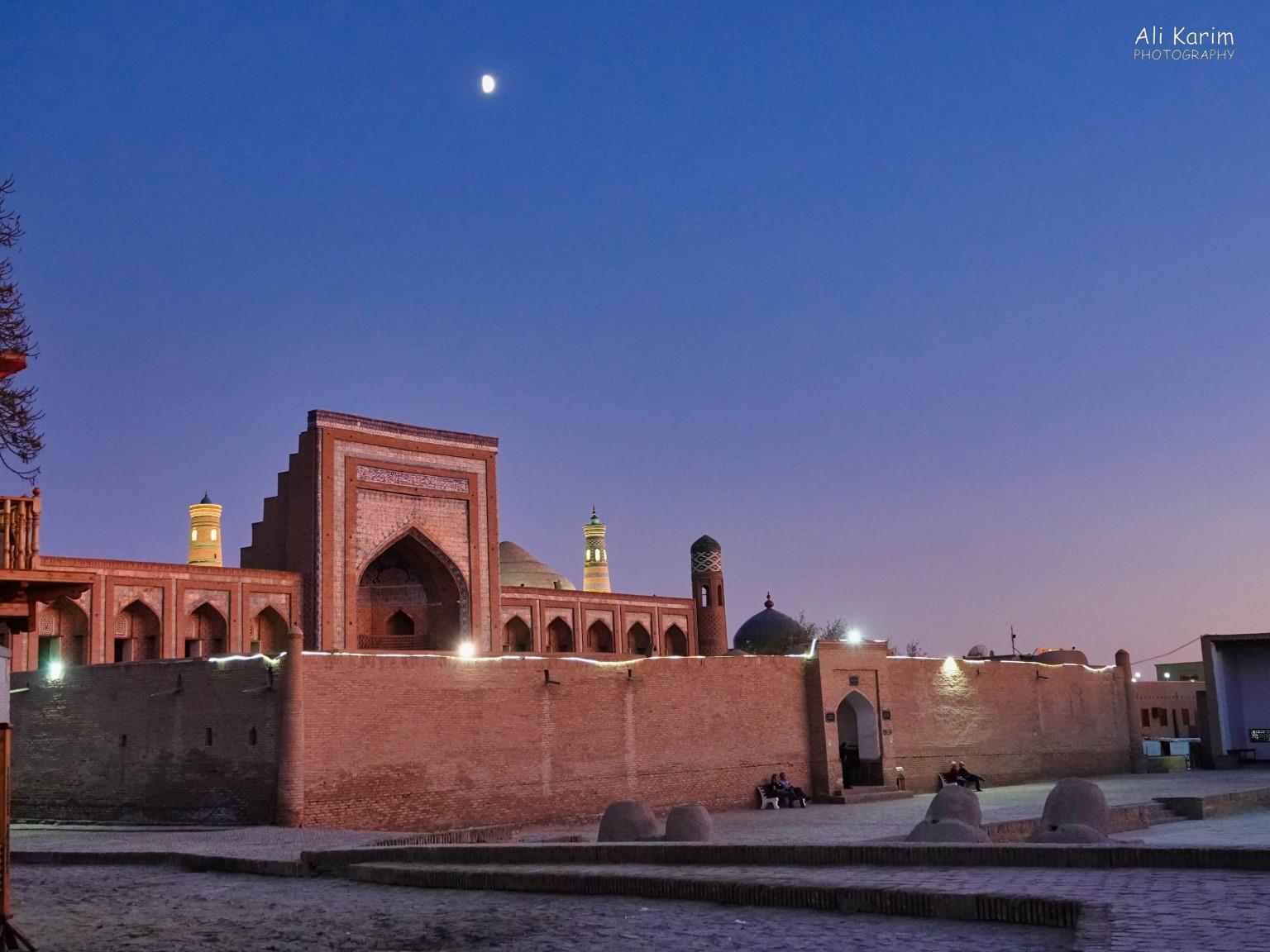Khiva, Oct 2019, Half-moon lighting up the Mohammed Rakhim Khan Masrassah