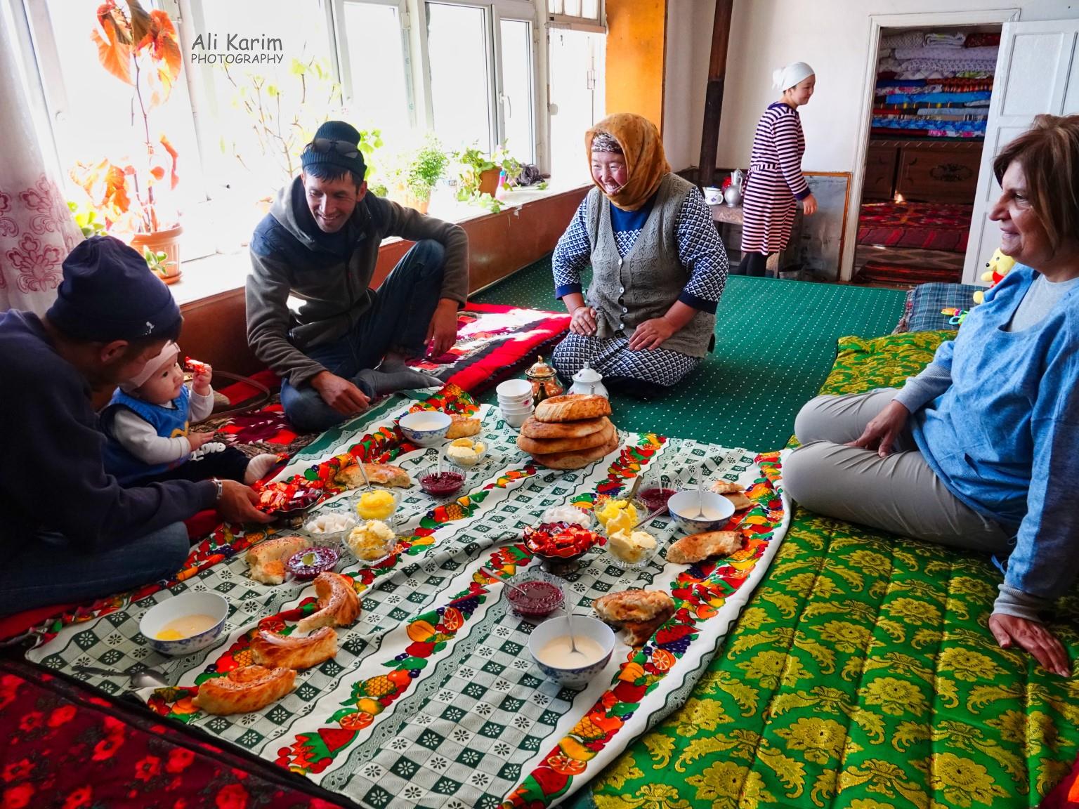 Silk Road 18: Murghab, Tajikistan 2nd Breakfast with Sherali, Alia, Ahmedali, Grandma and Aitolkun (left to right)