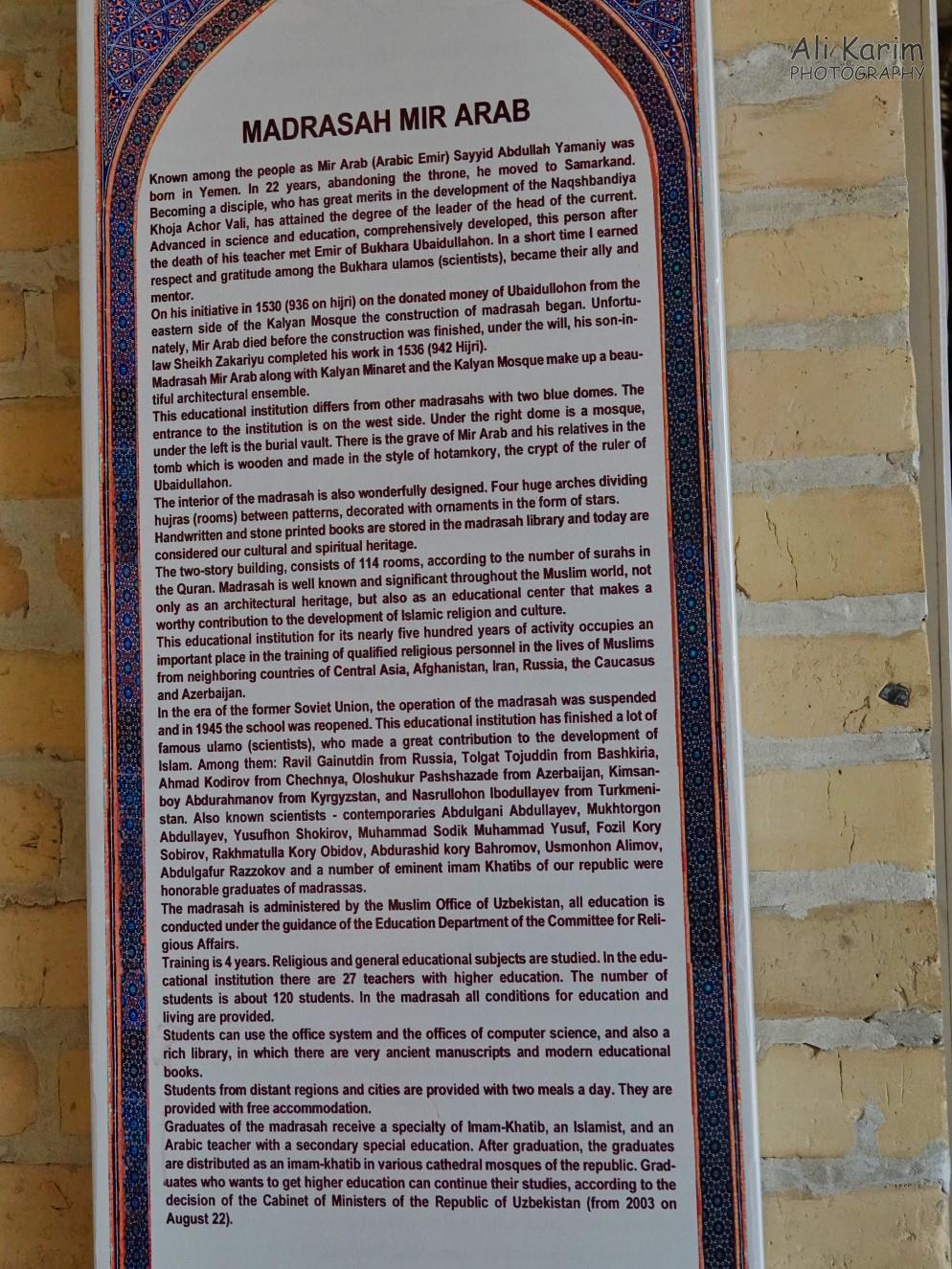 Very interesting write-up of the Mir Arab Madrassah Bukhara, Oct 2019, Very interesting write-up of the Mir Arab Madrassah