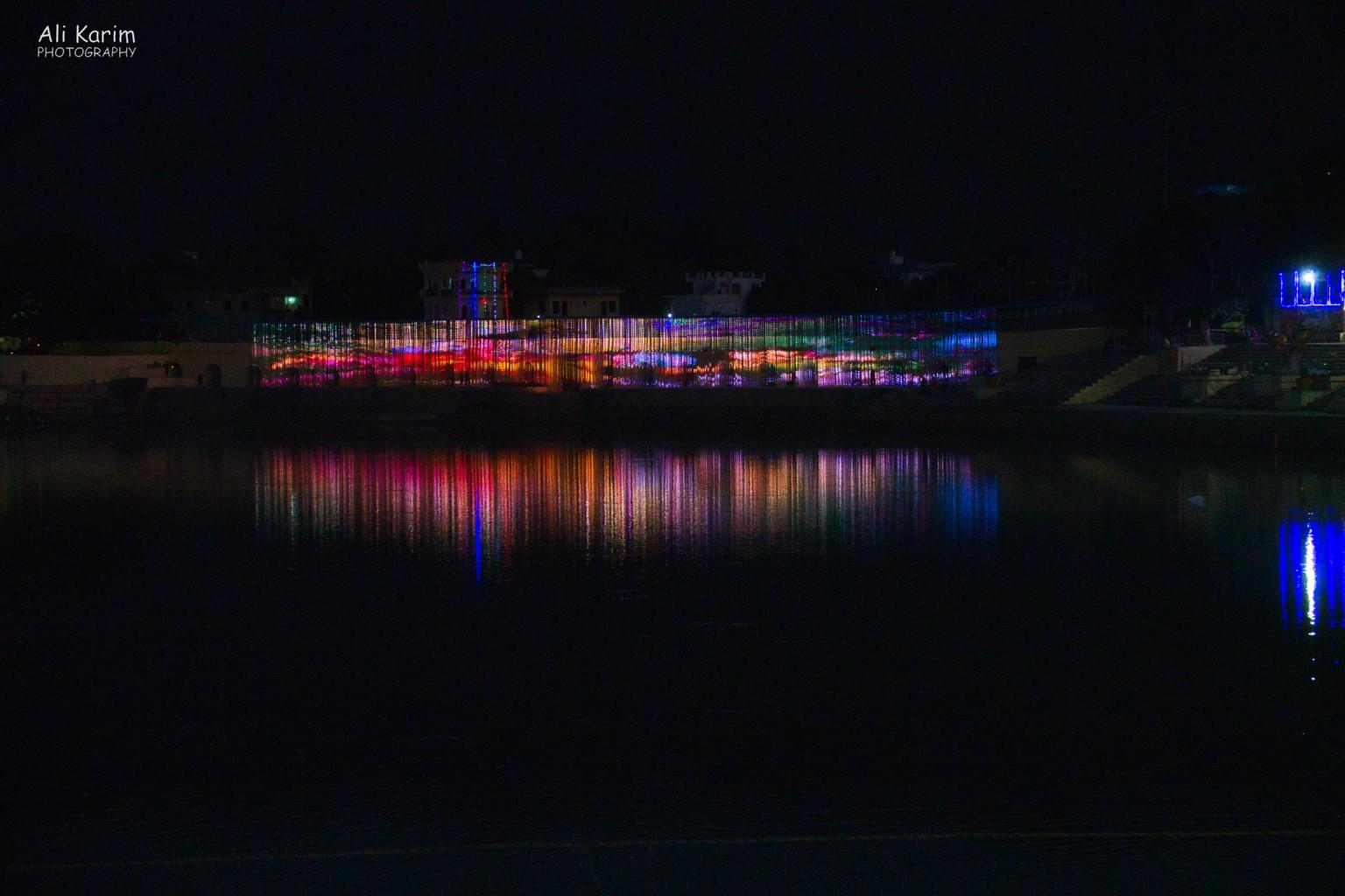 Interesting lights over a bridge on Pushkar Lake Pushkar, Rajasthan Interesting lights over a bridge on Pushkar Lake