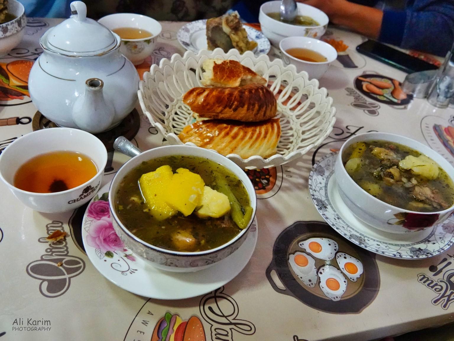 Lunch at Sary Tosh was soup, bread and tea Silk Road 16: More Osh, Kyrgyzstan Lunch at Sary Tosh was soup, bread and tea