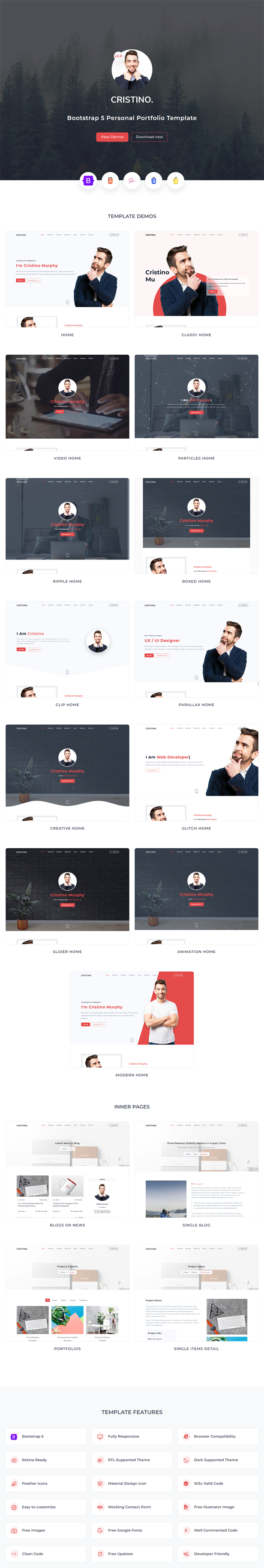 Cristino - Personal Portfolio Template + Dark + RTL