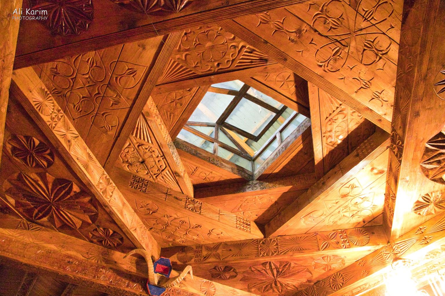 Typical celling structure of Pamiri houses, this design is supposed to withstand earthquakes better. Note all the designs carved in this ceiling of the Prayer Hall Langar, Bulunkul Tajikistan, Typical celling structure of Pamiri houses, this design is supposed to withstand earthquakes better. Note all the designs carved in this ceiling of the Prayer Hall