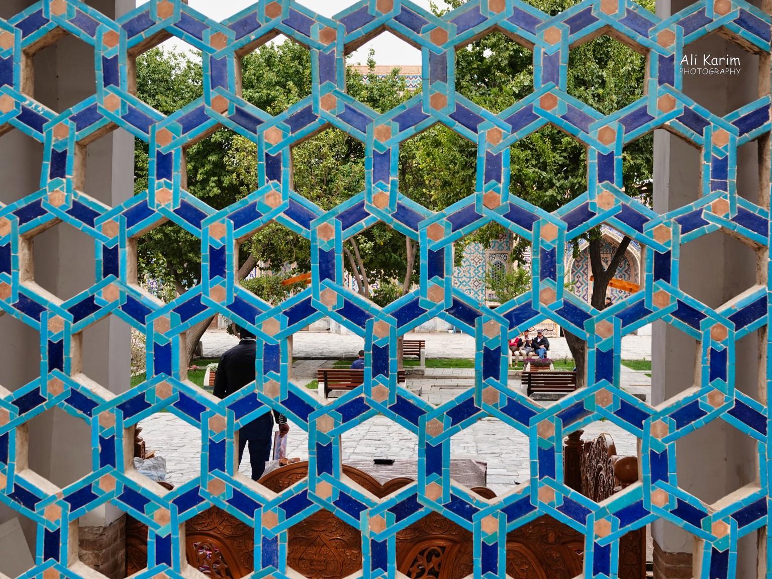 Lattice work view of the inside of one of the Madrassah’s More Samarkand, Lattice work view of the inside of one of the Madrassah’s