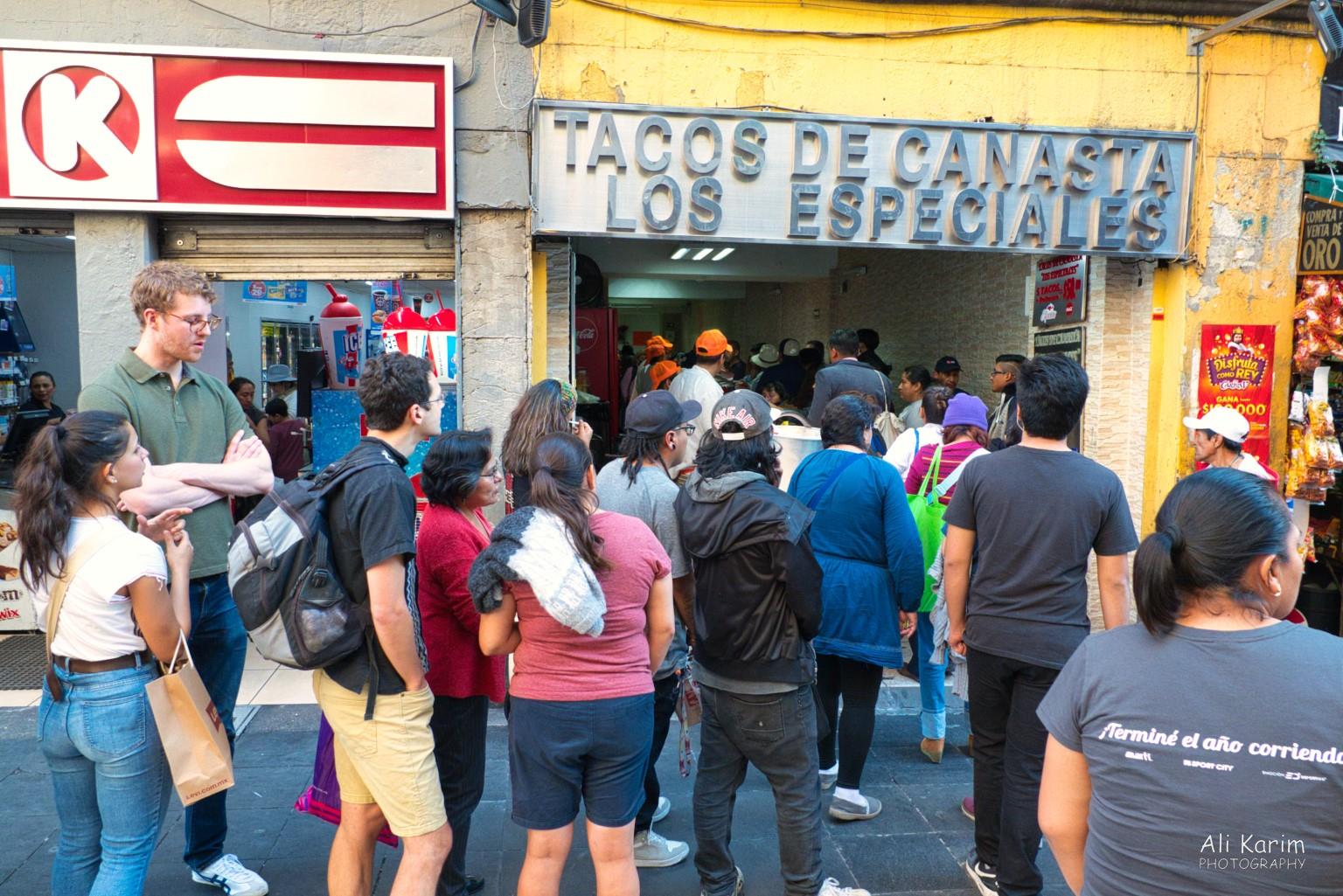 Waited in line for Taco’s at this popular place in the city center not far from the Cathedral Mexico City, Mexico, Dec 2019, Waited in line for Taco’s at this popular place in the city center not far from the Cathedral