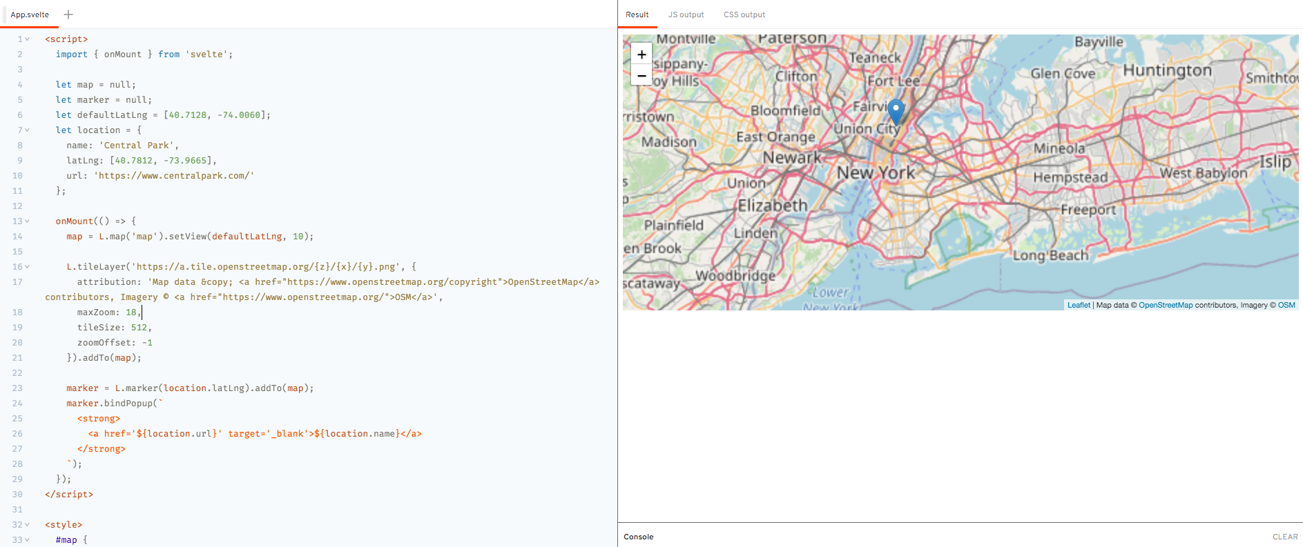 Demo - `onMount` Lifecycle Method - Leaflet Map
