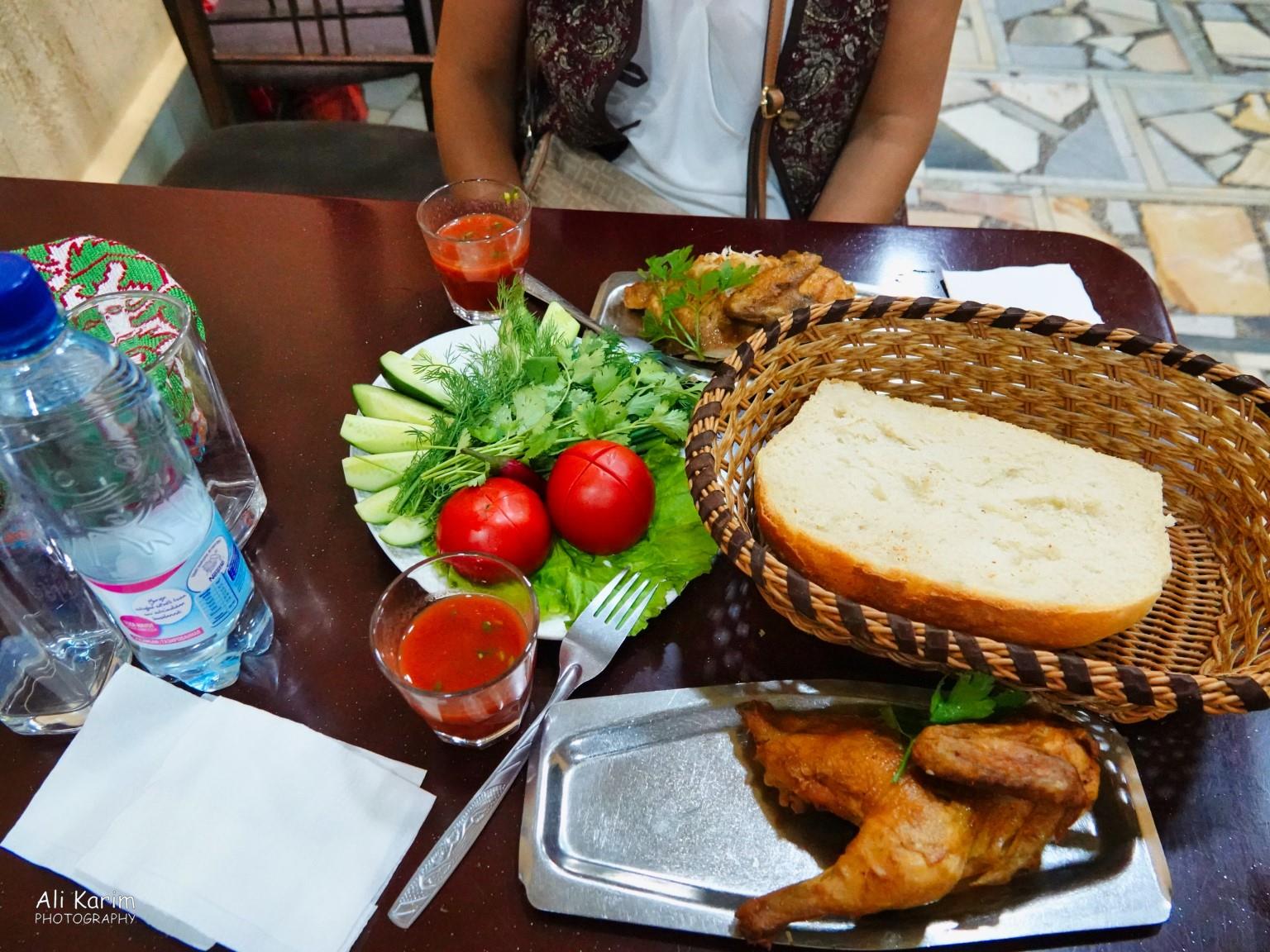Tashkent, Oct 2019, Dinner at the Chicken place recommended by Khoumayoun and Sharada. Cost was $5 for this two chicken dinner pictured.