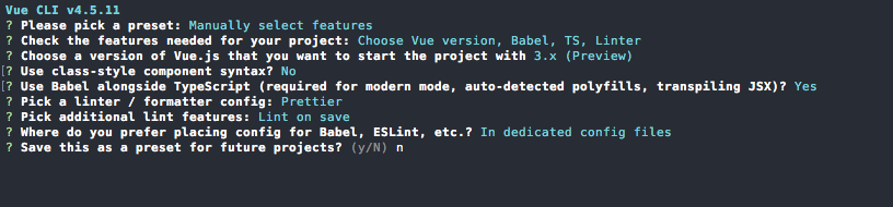 Vue CLI - Preserve Presets