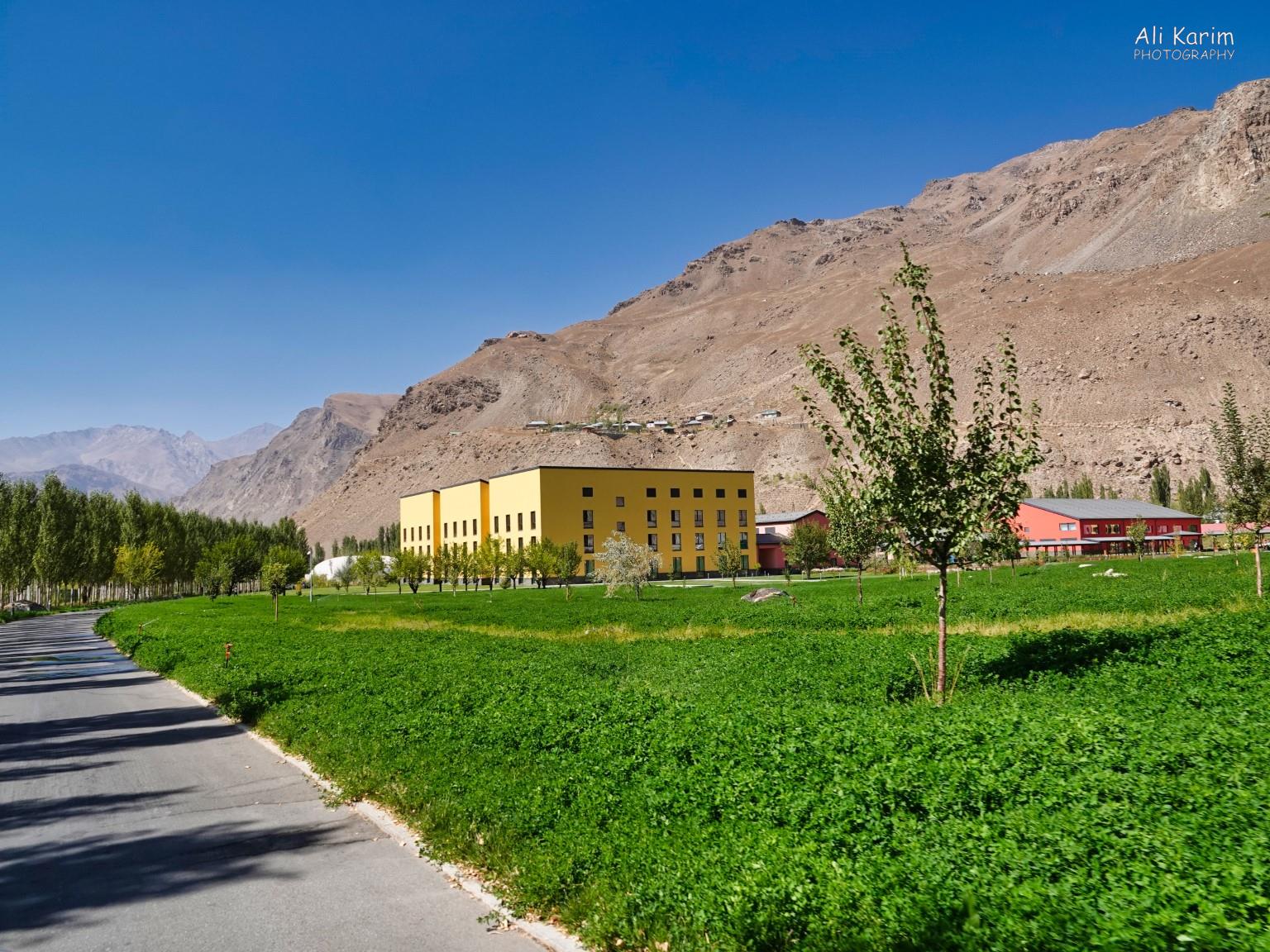 Main Campus building of the UCA Khorog Admin, in Phase 1. The homes on the hillside behind are relocated homes that used to be on this UCA campus acquired land More Khorog, Tajikistan Main Campus building of the UCA Khorog Admin, in Phase 1. The homes on the hillside behind are relocated homes that used to be on this UCA campus acquired land