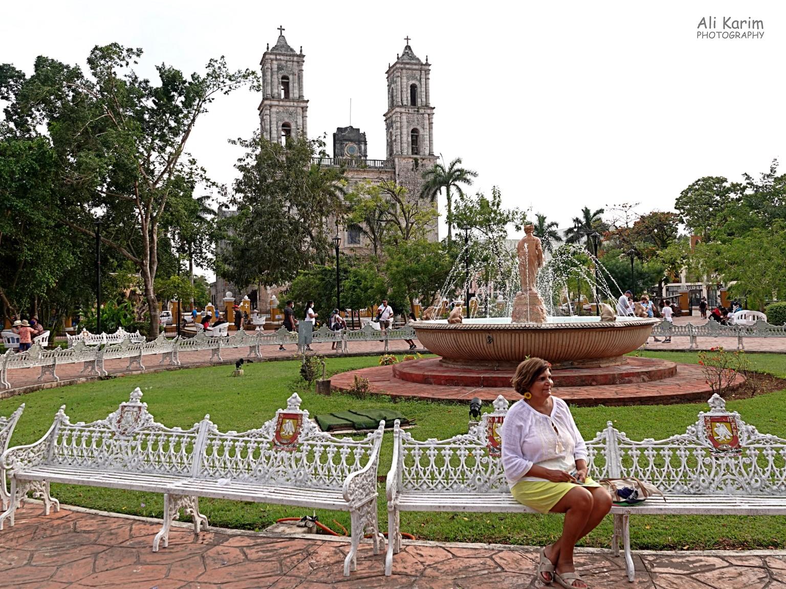 The zocalo and cathedral Valladolid, Yucatan, Mexico Feb 2021, The zocalo and cathedral