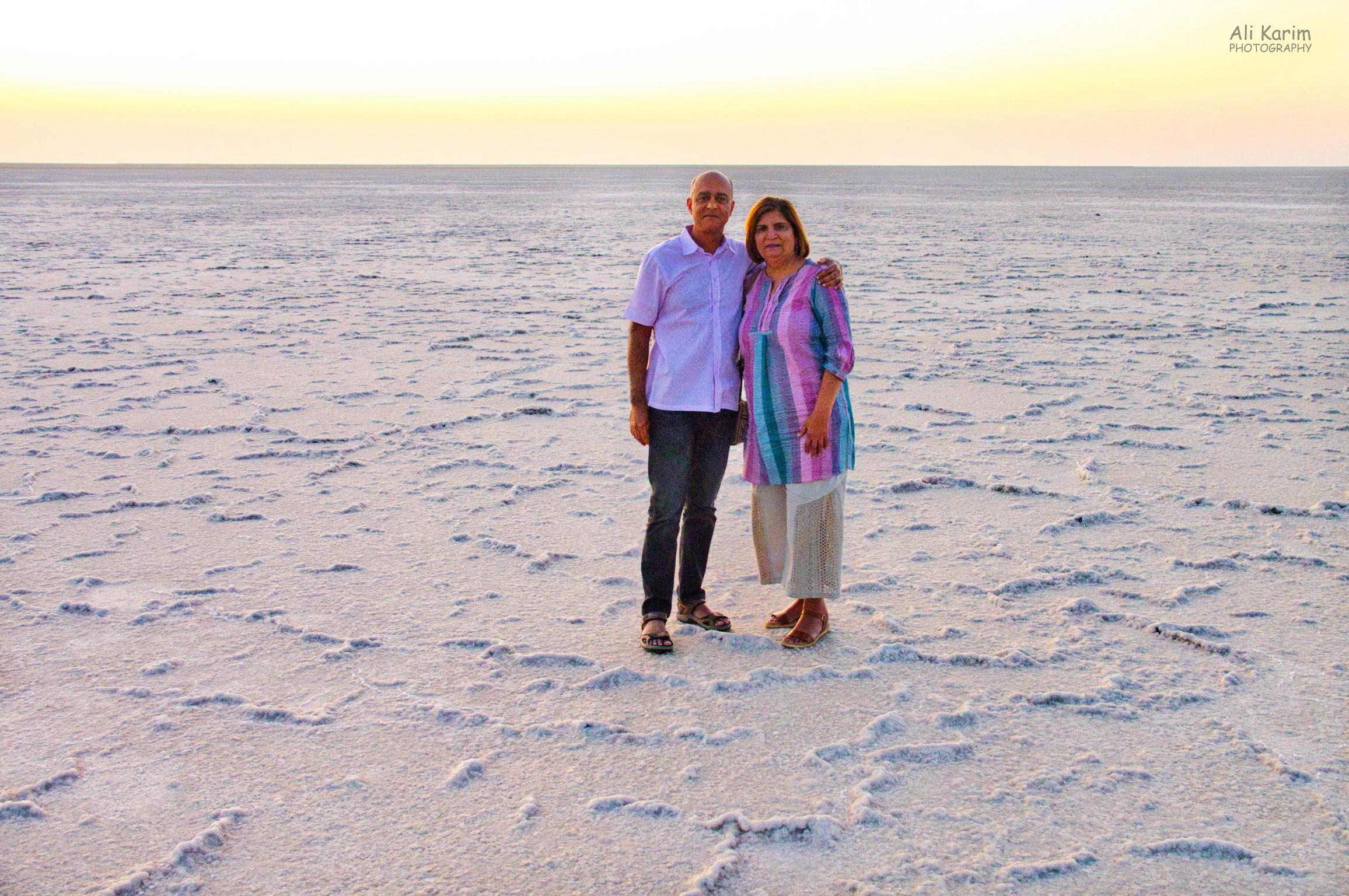 The vast Raan of Kutch salt flat desert; that is salt we are standing on Bhuj, Kutch, Gujarat The vast Raan of Kutch salt flat desert; that is salt we are standing on