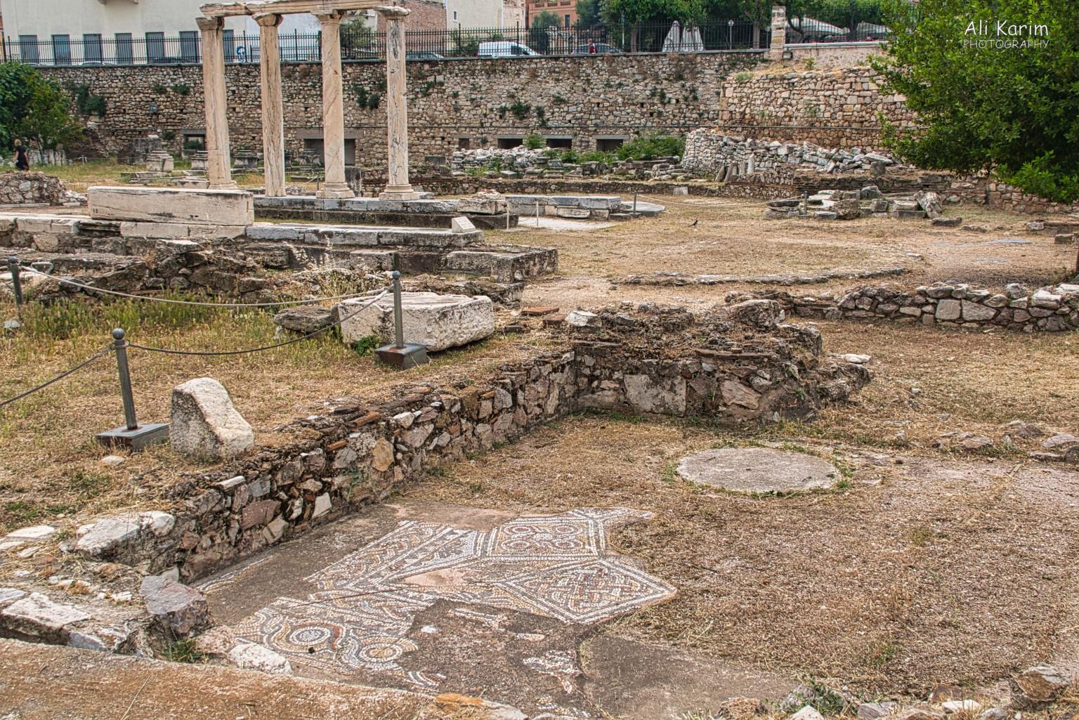 Athens, Greece, June, 2021, Roman Agora, note the mosaic floor