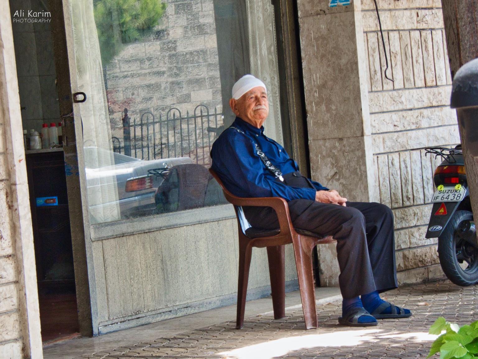 Druze gentleman chilling in Baakleen; traditional white cap Druze and the Chouf Mountains Druze gentleman chilling in Baakleen; traditional white cap