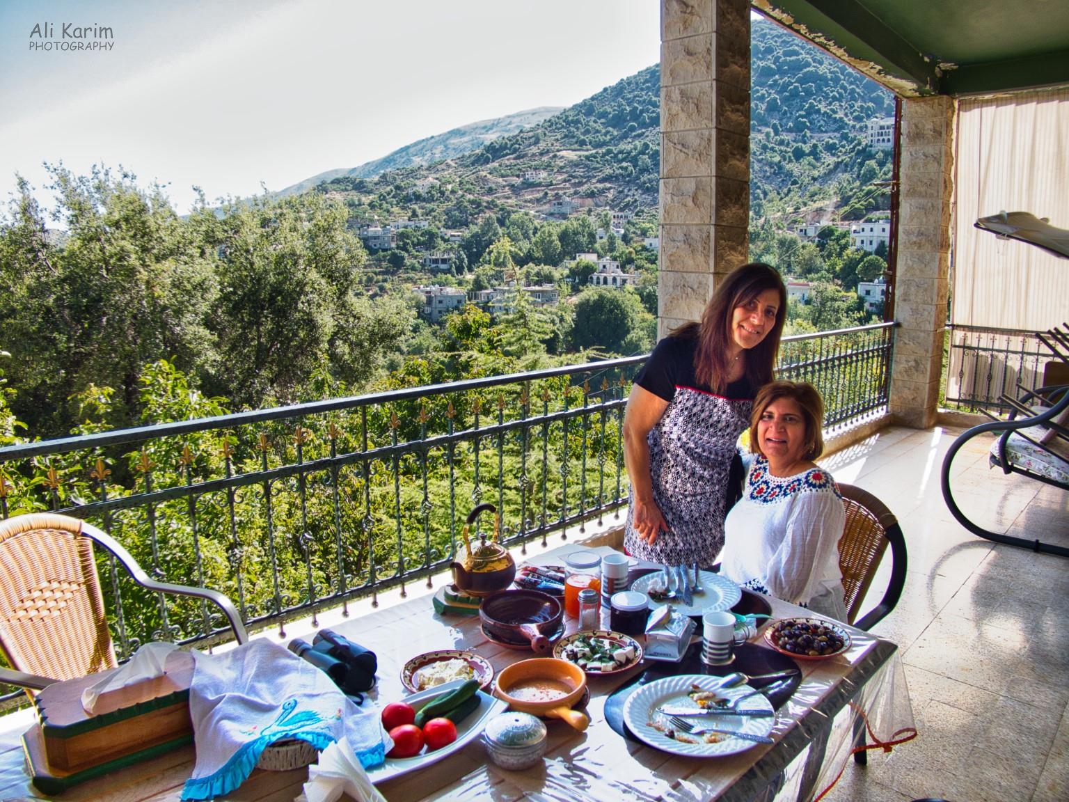 Fadia and breakfast on the terrace overlooking the Chouf Mountains Bekaa Valley Winery, Chouf Mountains & the Druze Fadia and breakfast on the terrace overlooking the Chouf Mountains