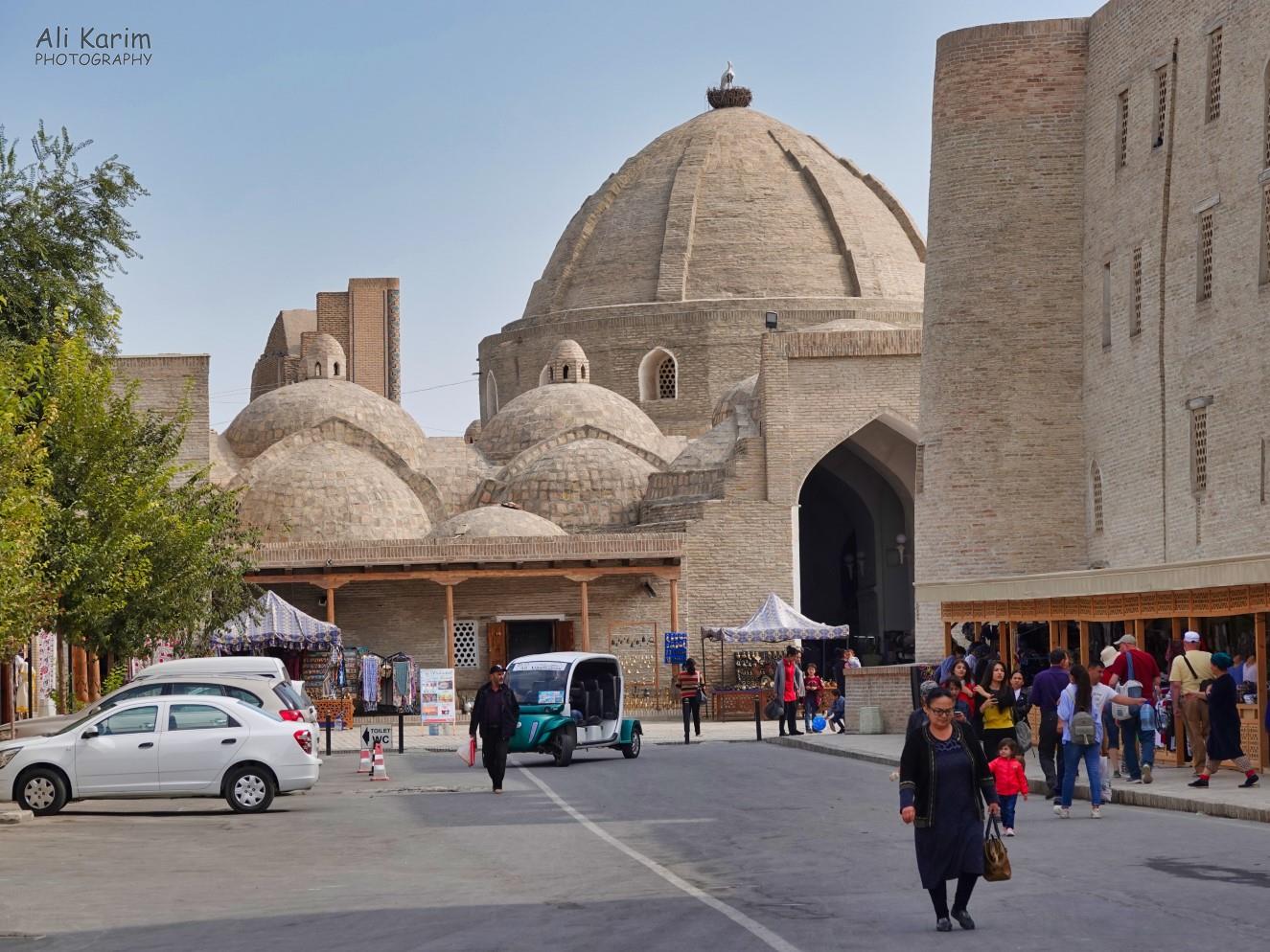 ”Trading domes” one of several here, were actually used for trading, during the Silk Road times. Note the nest and birds on top of the largest dome; this was a consistent theme Bukhara, Oct 2019, ”Trading domes” one of several here, were actually used for trading, during the Silk Road times. Note the nest and birds on top of the largest dome; this was a consistent theme