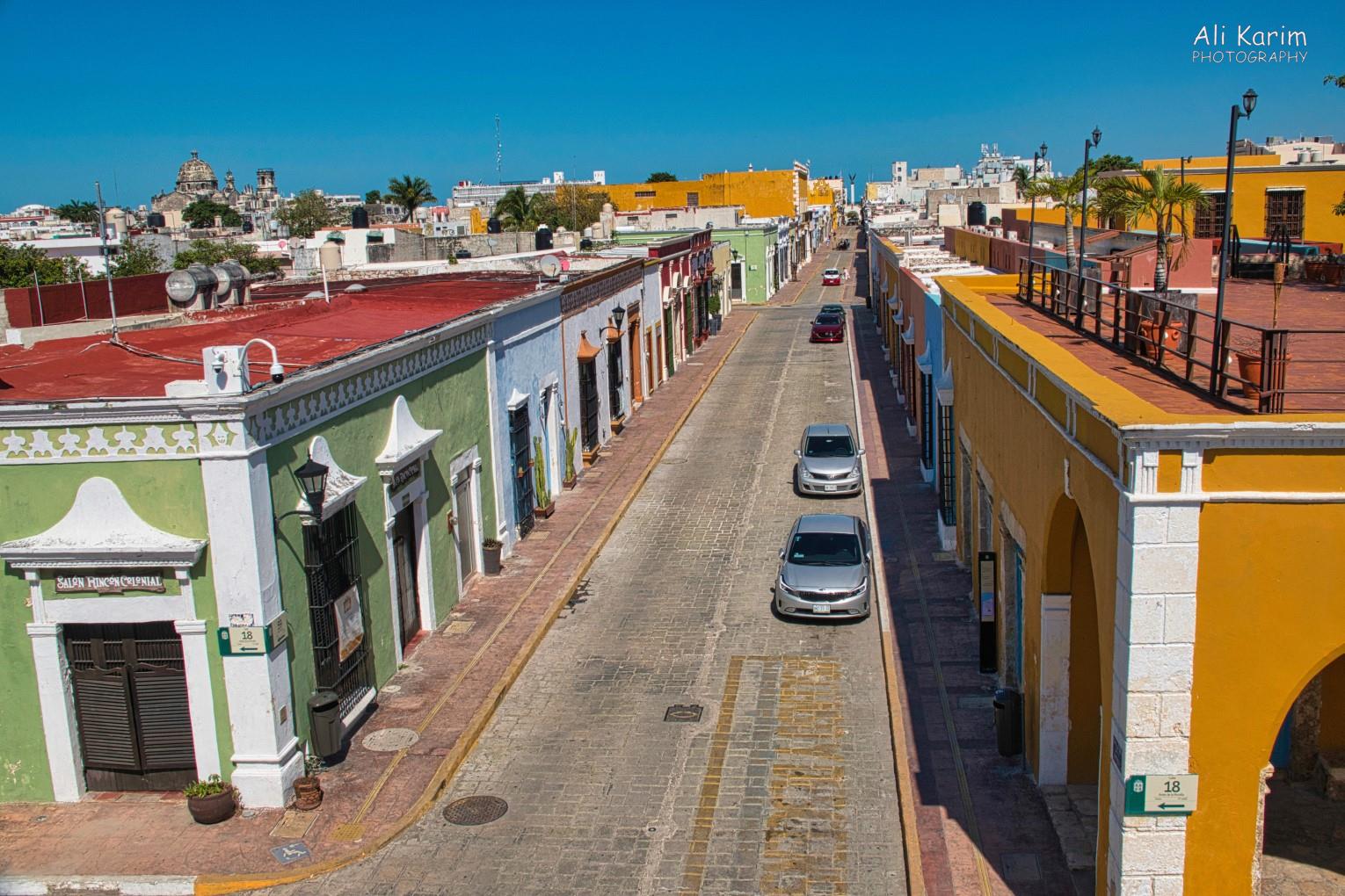 Old City Street and houses from the city wall Mérida & Campeche, Yucatan Peninsula, Mexico, Feb 2021, Old City Street and houses from the city wall
