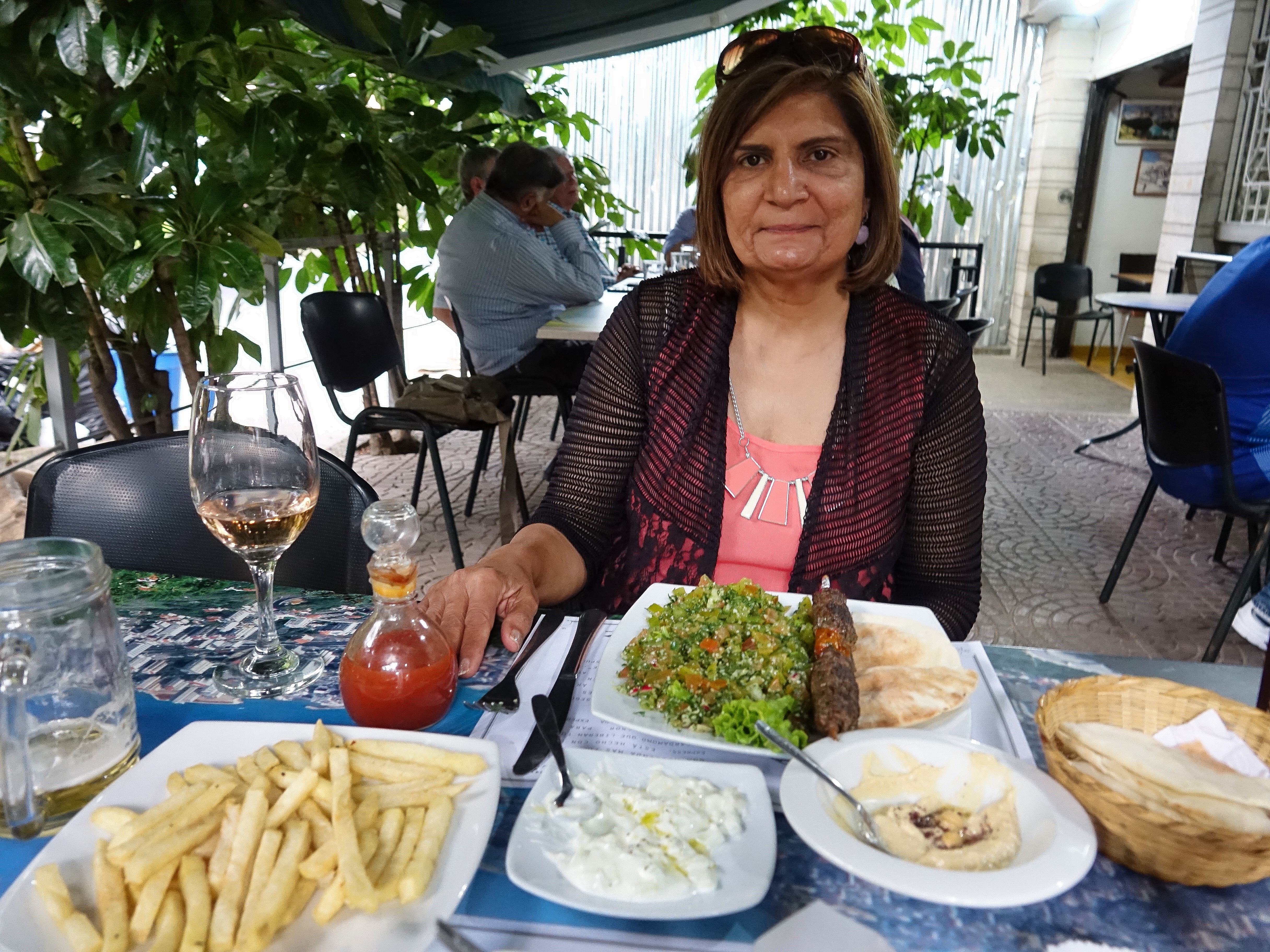 Patio dining Kebabs, Humus, Tabbouleh etc