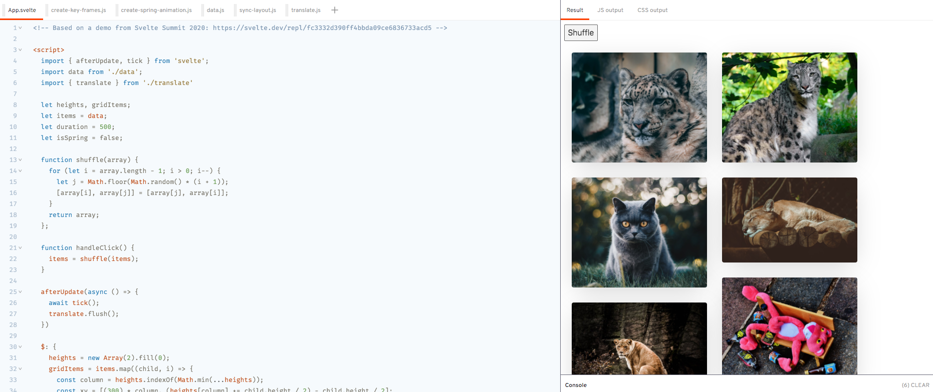 Demo - `afterUpdate` Lifecycle Method - Custom Svelte Action - Shuffle Animation