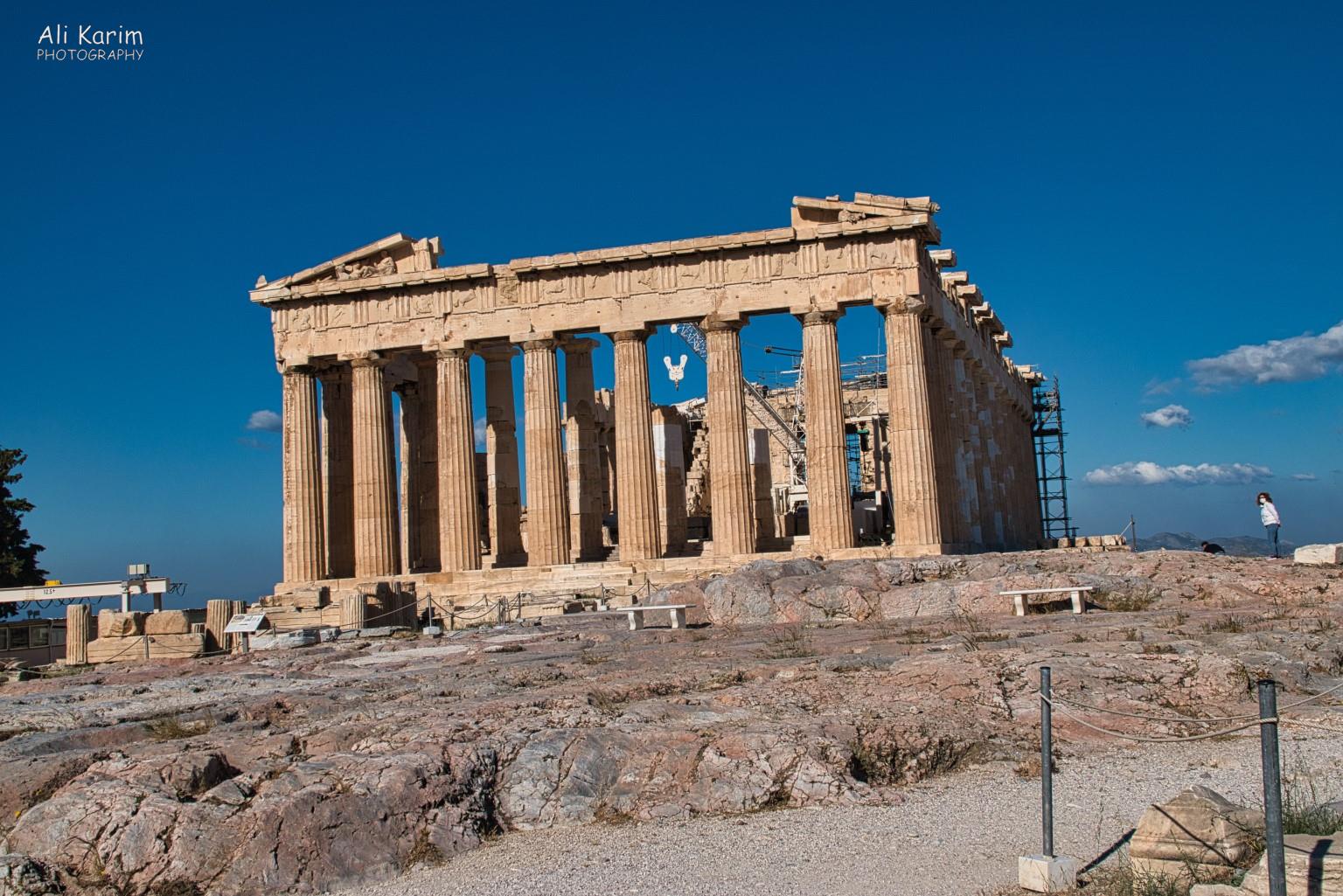 Athens, Greece, June, 2021, The majestic Parthenon temple atop the Acropolis; under maintenance