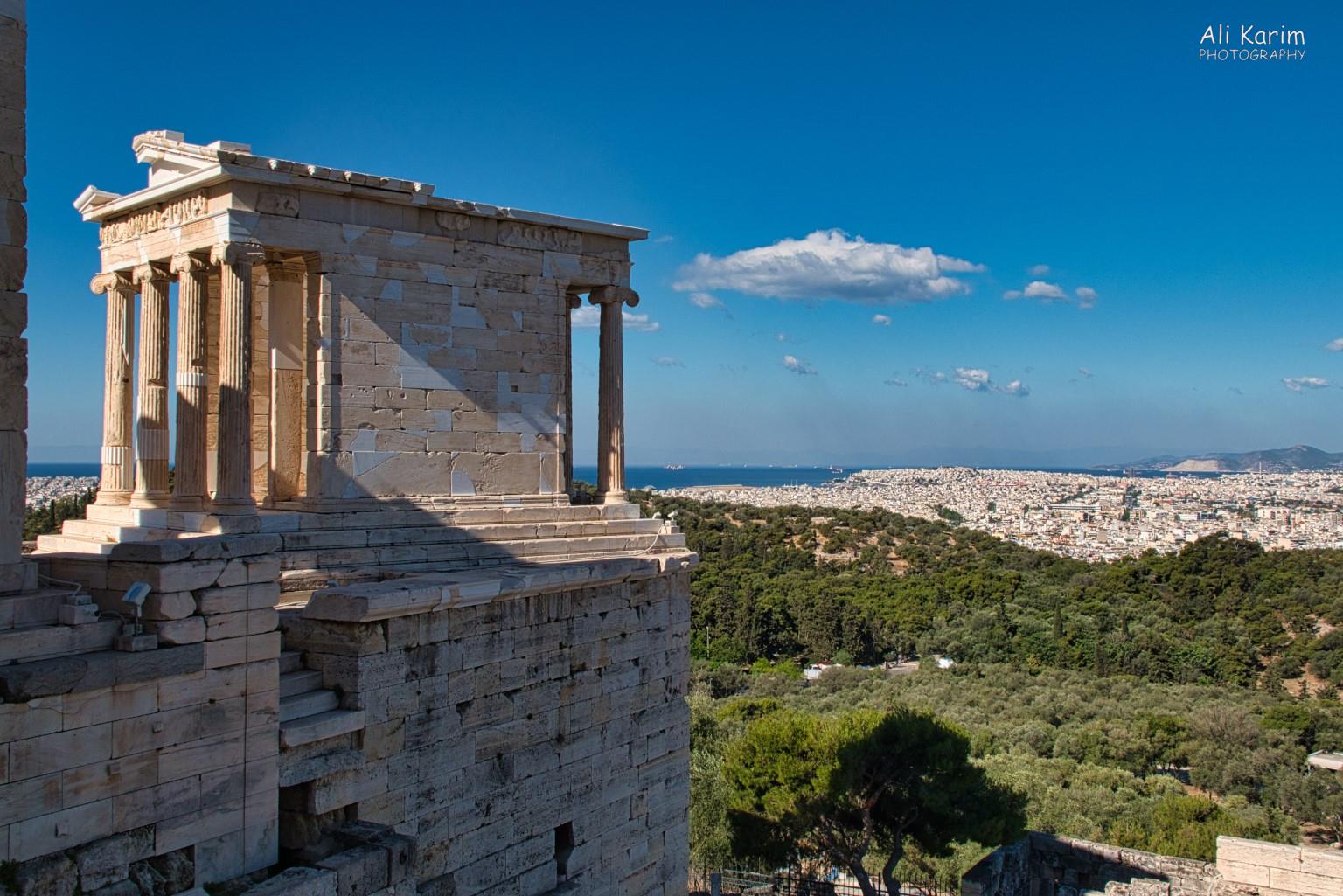 View of temple & Athens from the Acropolis Athens, Greece, June, 2021, View of temple & Athens from the Acropolis