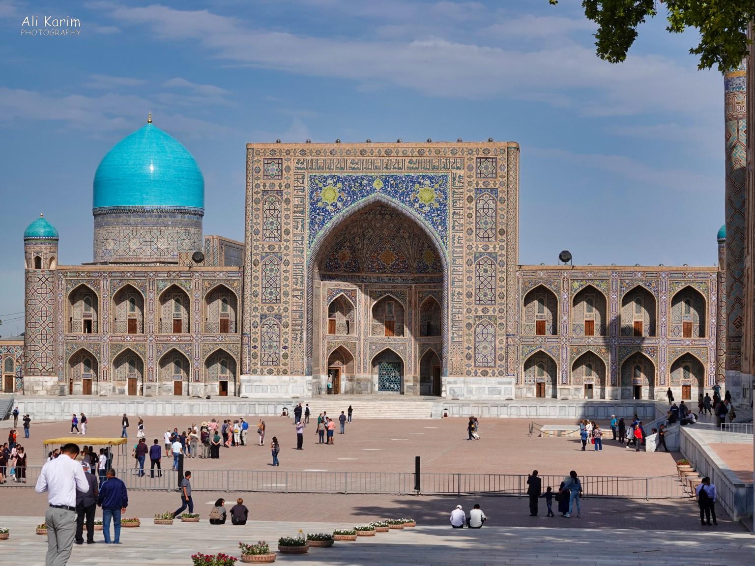 View of one of the 3 madrassas in the Registan, beautiful Tilya-Kori Madrasah, which was a place of student residences as well as a Grand Mosque More Samarkand, View of one of the 3 madrassas in the Registan, beautiful Tilya-Kori Madrasah, which was a place of student residences as well as a Grand Mosque
