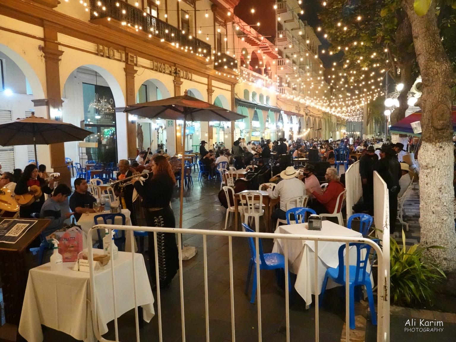 The Central zocalo was nicely busy in the evenings with outdoor dining, music, and dancing every night Veracruz, Mexico, December 2020, The Central zocalo was nicely busy in the evenings with outdoor dining, music, and dancing every night