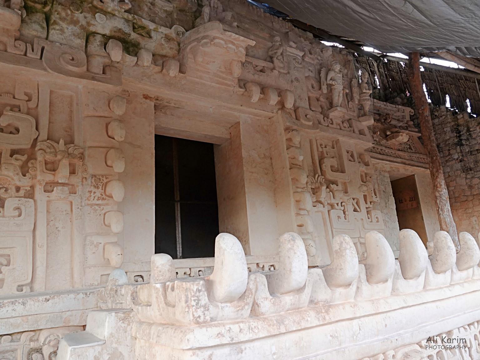 Valladolid, Yucatan, Mexico Feb 2021, Amazing intricate carvings by the Mayans so many years ago in process of being restored & preserved