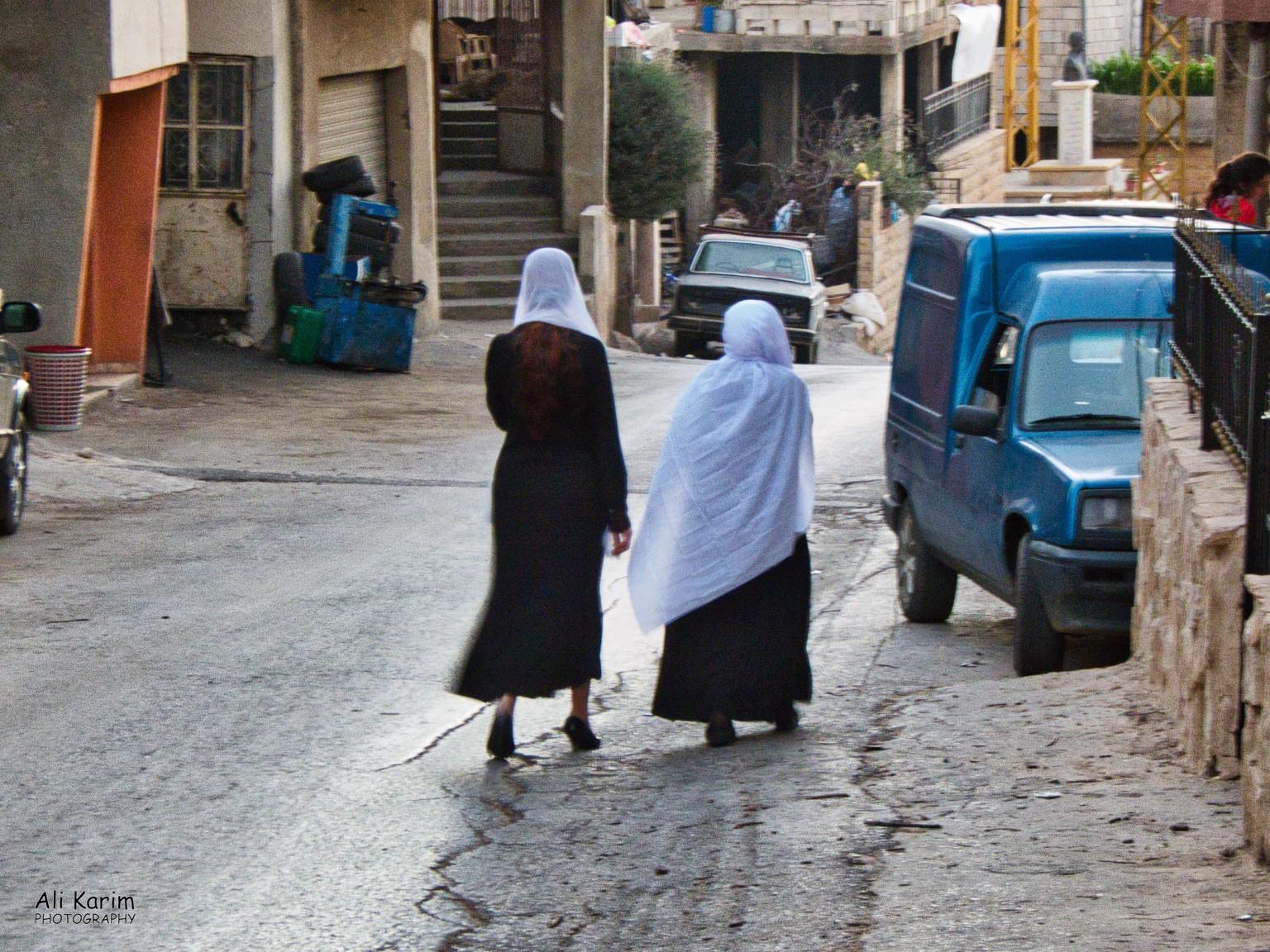 Women were mostly dressed like this; black dress with white shawls covering their hair Bekaa Valley Winery, Chouf Mountains & the Druze Women were mostly dressed like this; black dress with white shawls covering their hair