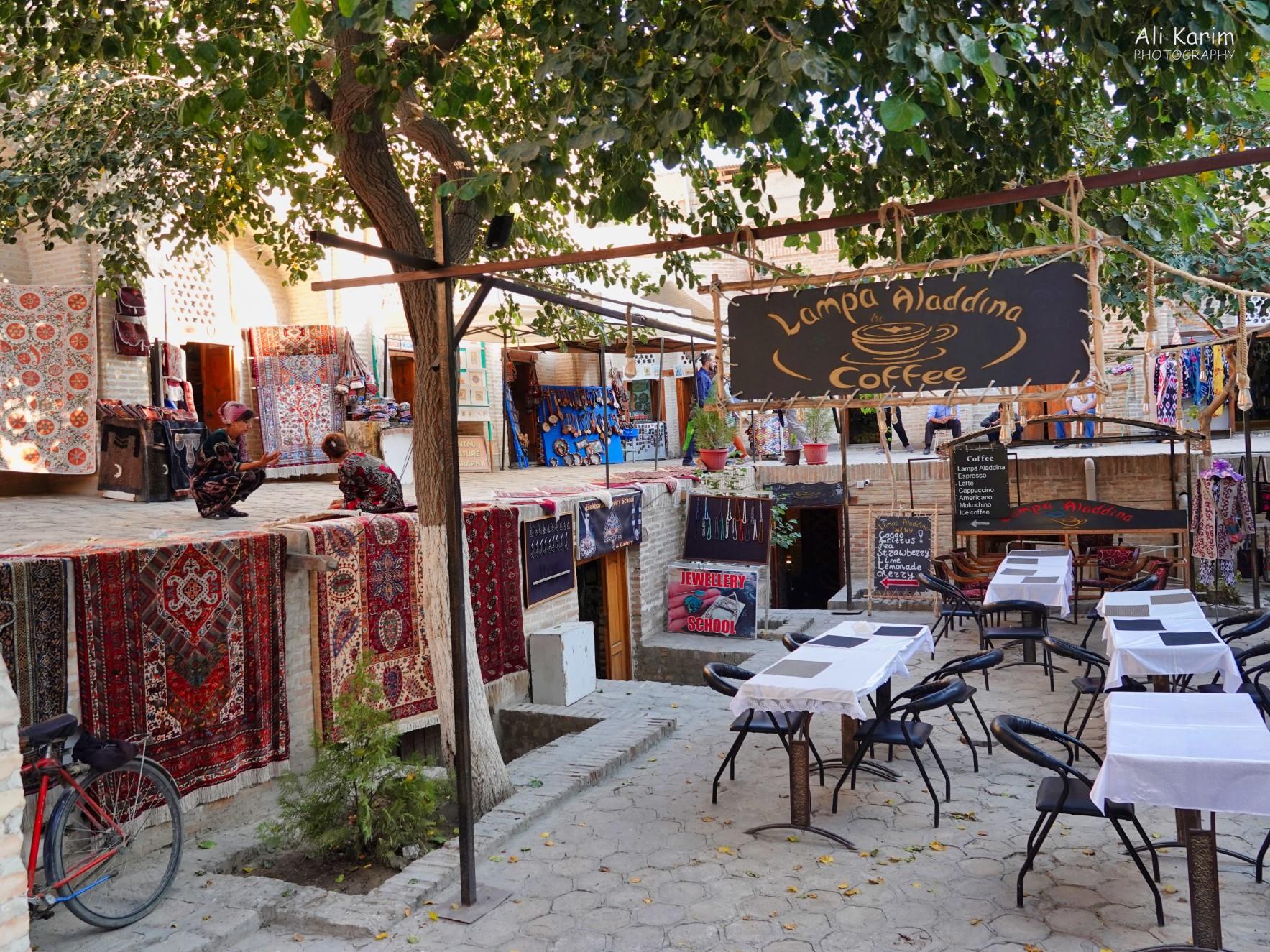 Pleasant café & shops inside a restored Caravansarai Bukhara, Oct 2019, Pleasant café & shops inside a restored Caravansarai