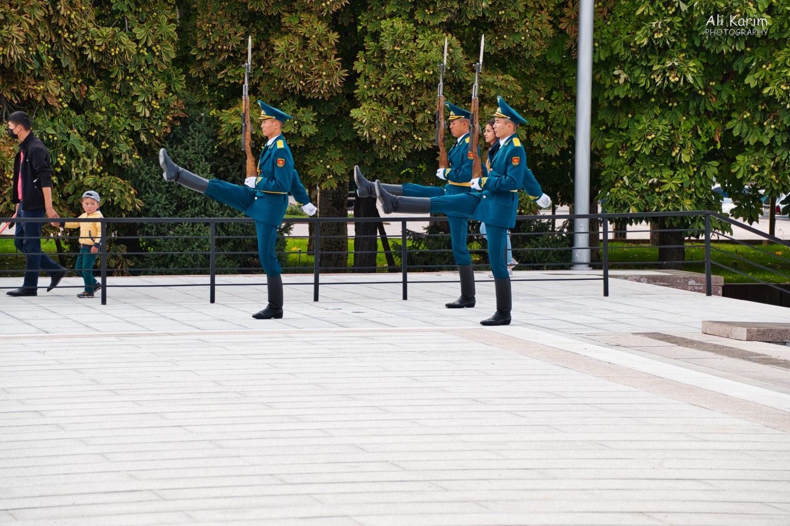 Changing of the guard, Soviet style, at the monument Silk Road 14 Bishkek Changing of the guard, Soviet style, at the monument