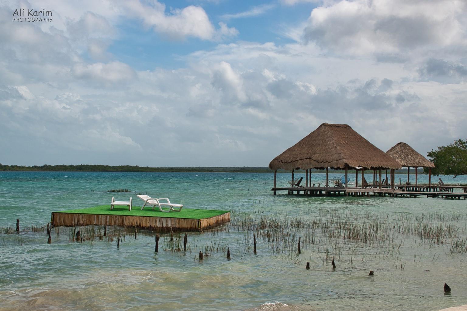 Bacalar & Mahahual, Mexico, Jan 2020, Floating docks like these were everywhere, at houses and hotels lining the laguna