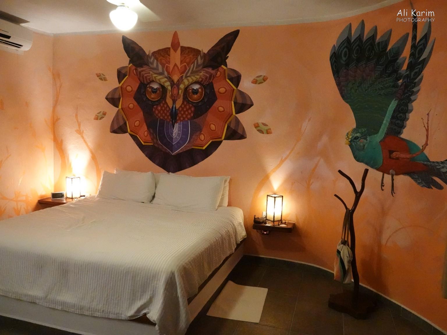 Hotel room had very interesting artwork everywhere. Unique Valladolid, Yucatan, Mexico Feb 2021, Hotel room had very interesting artwork everywhere. Unique