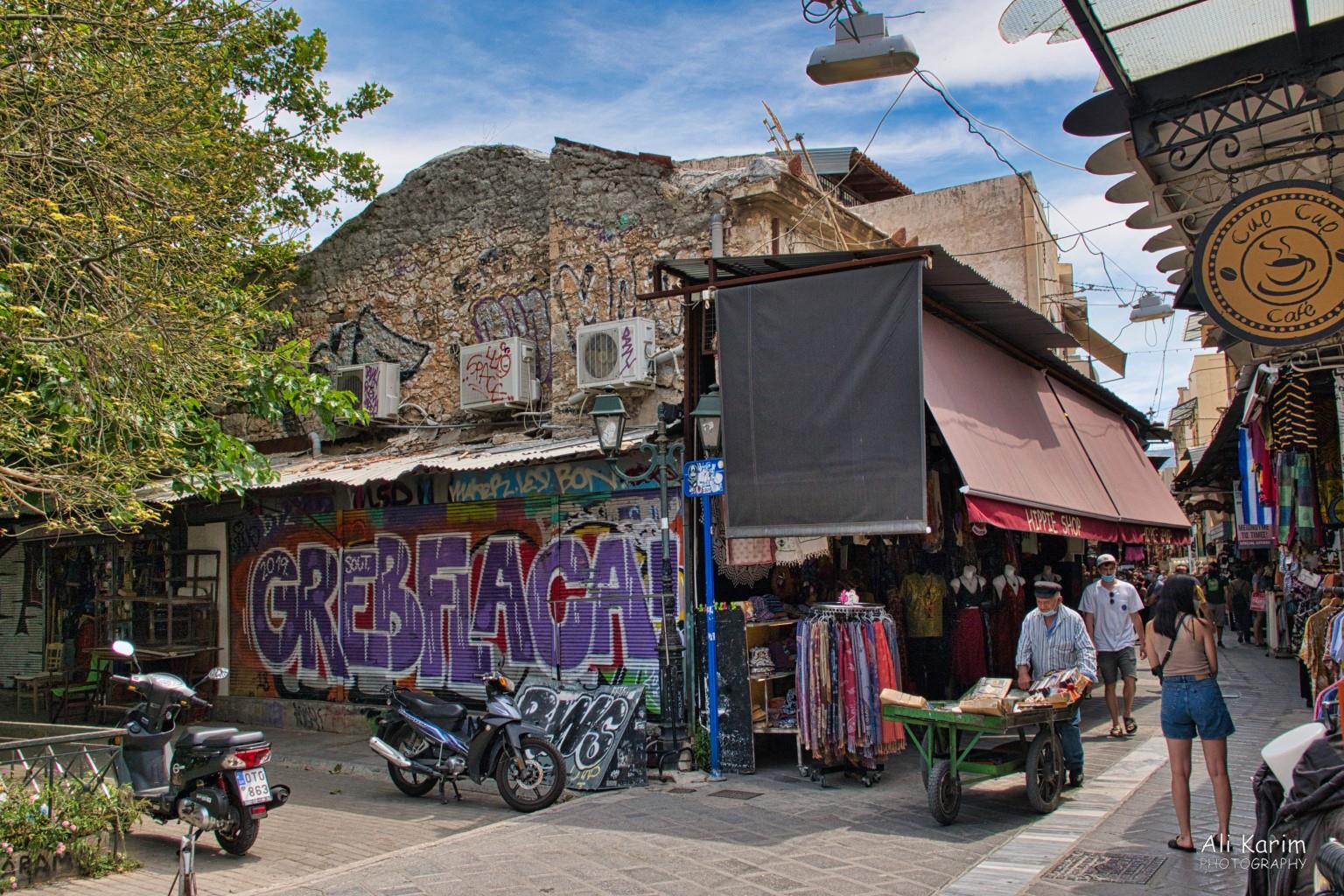 Athens, Greece, June, 2021, Wares for sale in Monastiraki flea market