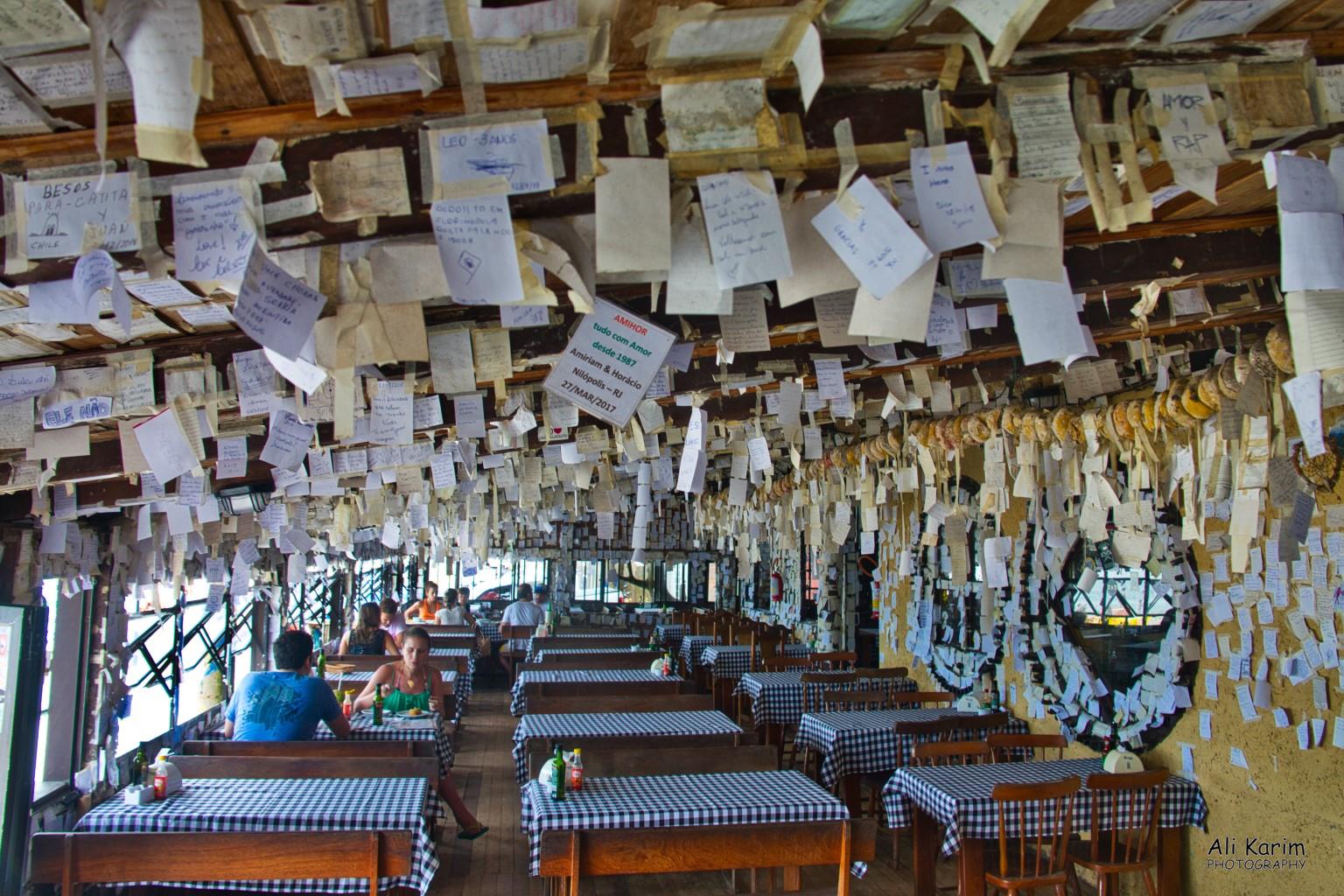 Arante restaurant on the Pantano do Sul beach; with thousands of notes posted everywhere Florianópolis, Brazil Arante restaurant on the Pantano do Sul beach; with thousands of notes posted everywhere