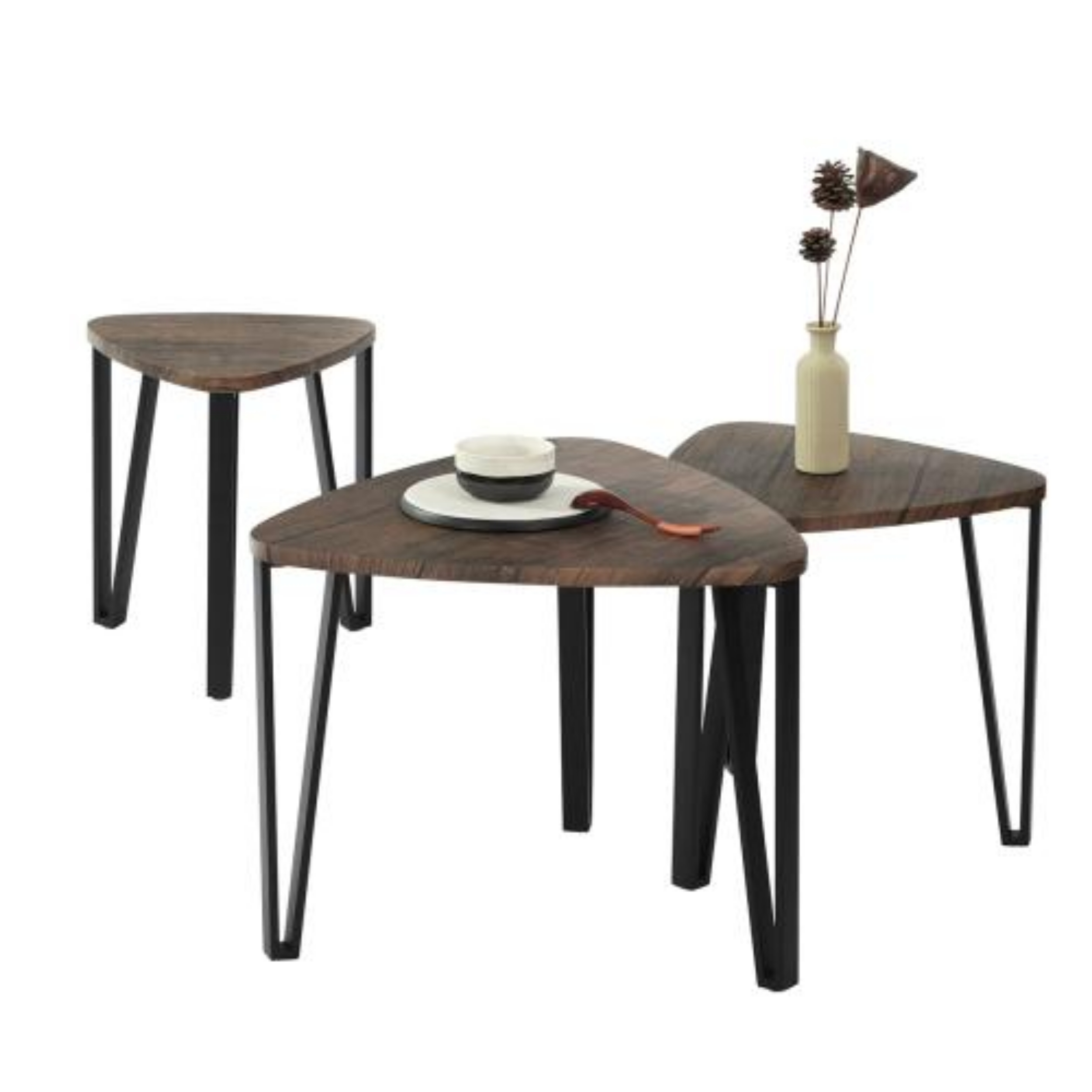 Stacking Side Table Set of 3 Nesting Triangle End Coffee Tables by