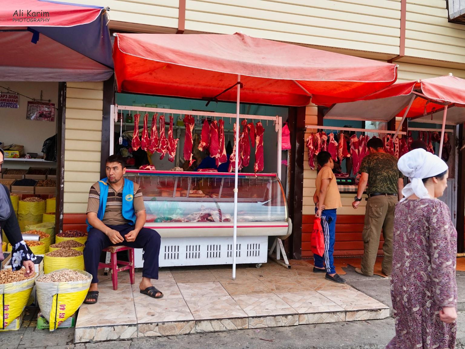 Meats and grains/nuts were also on sale in this clothing market More Dushanbe, Tajikistan Meats and grains/nuts were also on sale in this clothing market