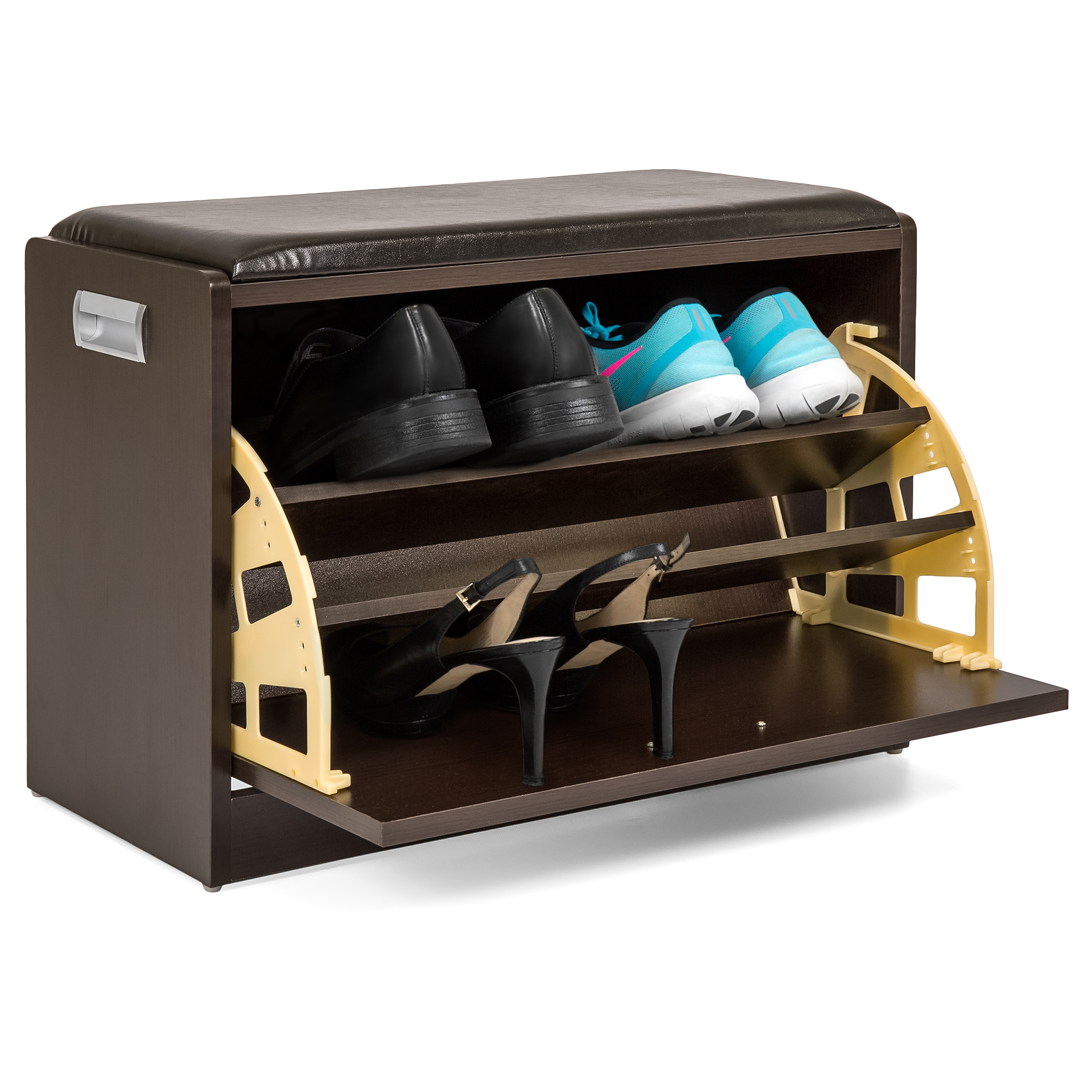 Best Choice Products Wood Shoe Bench Storage Ottoman Shelf