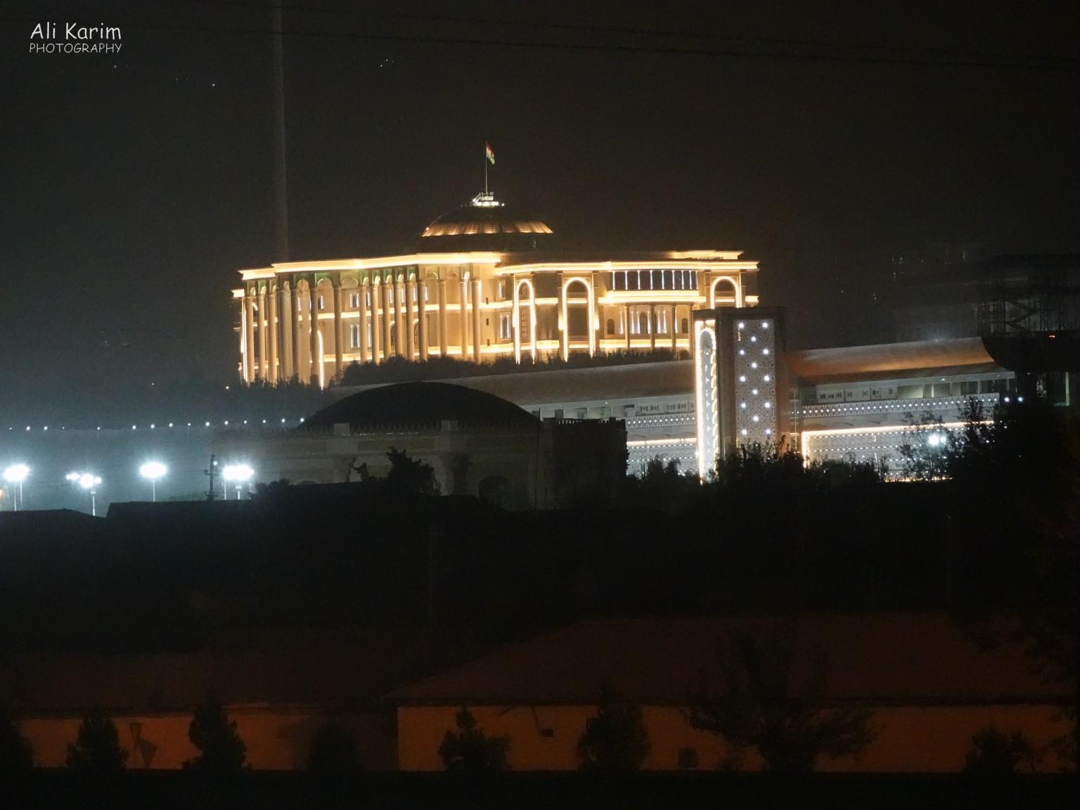 The Presidential palace at night, that we were not supposed to photograph. Many buildings in the city were similarly nicely lit up at night Dushanbe, Tajikistan The Presidential palace at night, that we were not supposed to photograph. Many buildings in the city were similarly nicely lit up at night