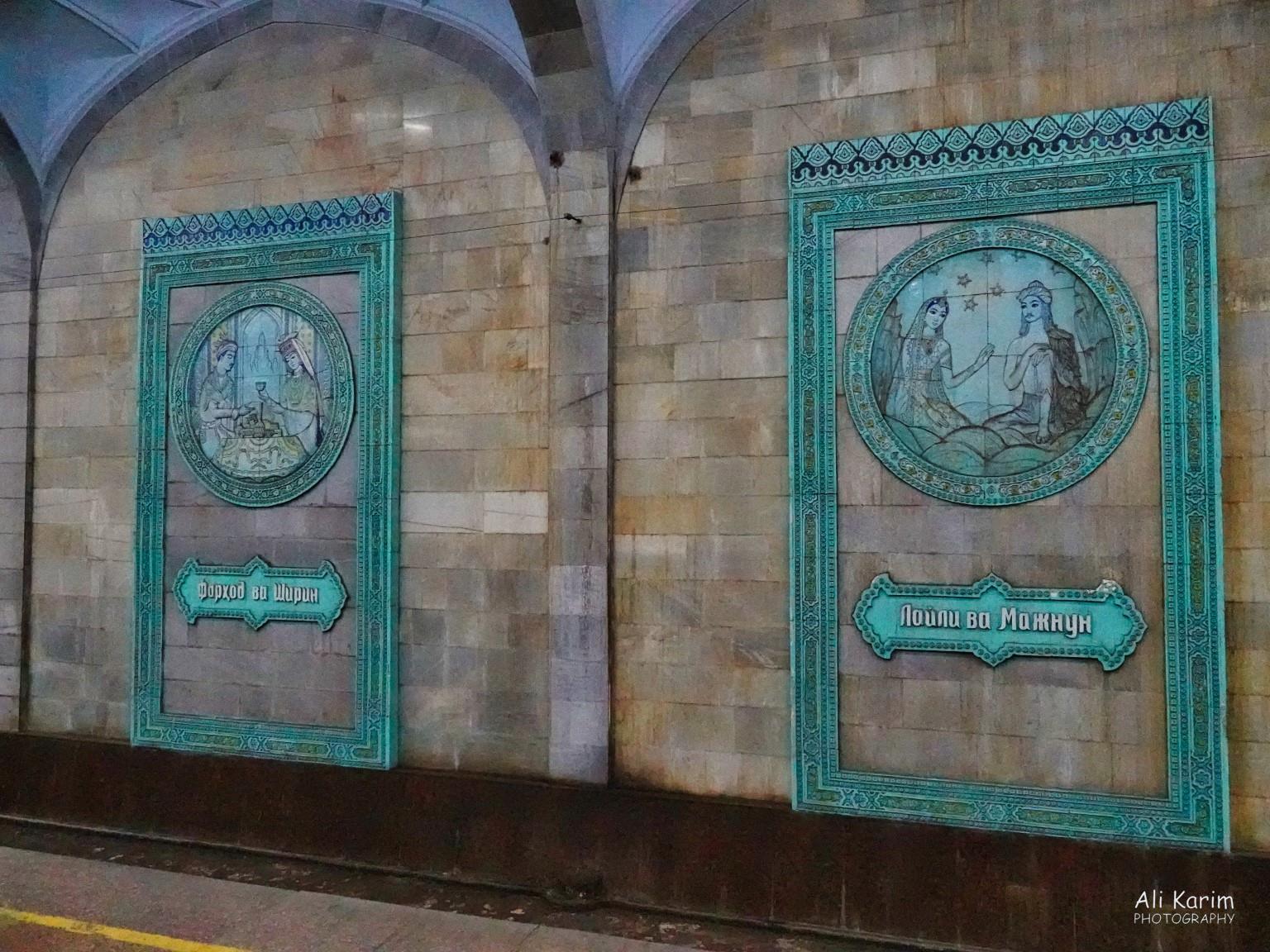 One subway station was named for lovers and had Laila/Majnu and Shirin/Farhad depictions. Most subway stations were named after famous Uzbek people. Tashkent, Oct 2019, One subway station was named for lovers and had Laila/Majnu and Shirin/Farhad depictions. Most subway stations were named after famous Uzbek people.