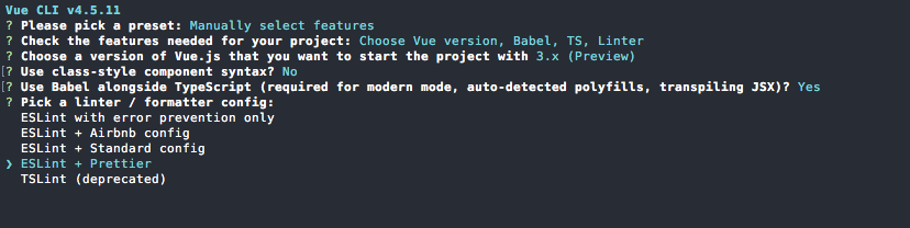 Vue CLI - ESLint and Prettier