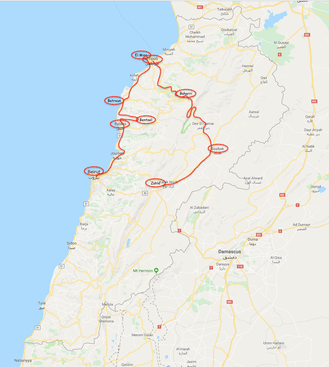 Map of trip so far Bsharri and Quadisha Valley Map of trip so far