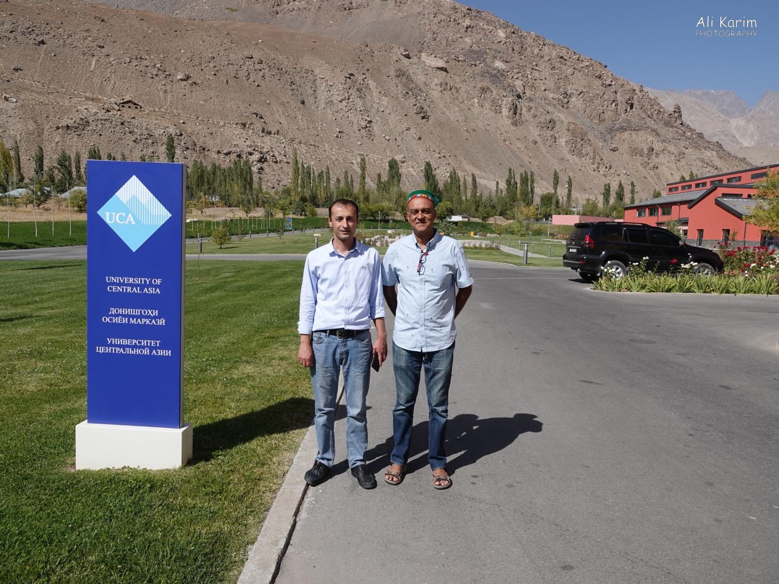 With Zulov, my host and guide, at the UCA Khorog campus entrance More Khorog, Tajikistan With Zulov, my host and guide, at the UCA Khorog campus entrance