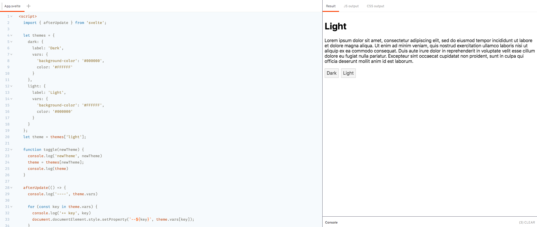 Demo - `afterUpdate` Lifecycle Method - Theme Toggle