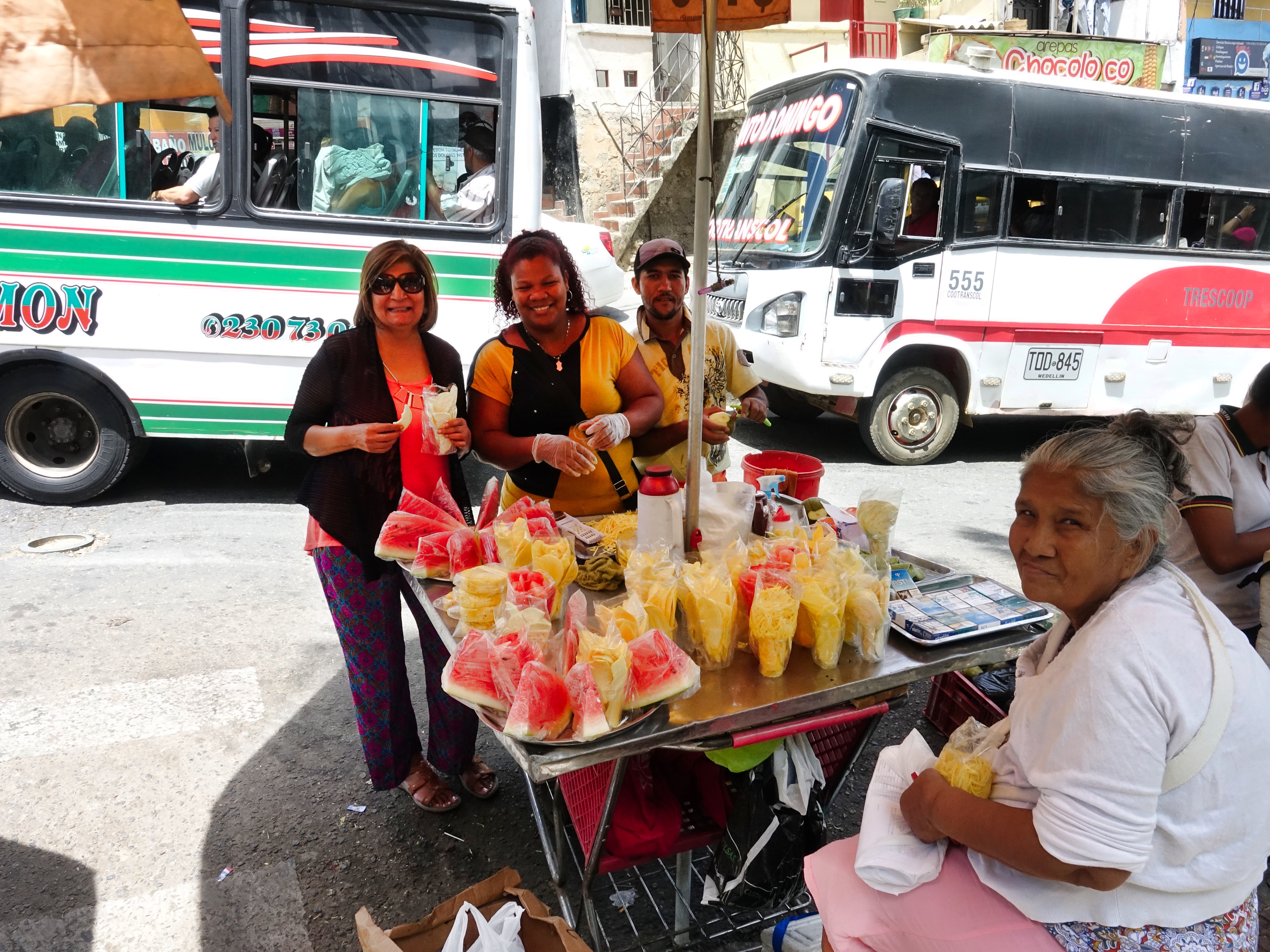 Fresh fruit; including mango shavings on the right