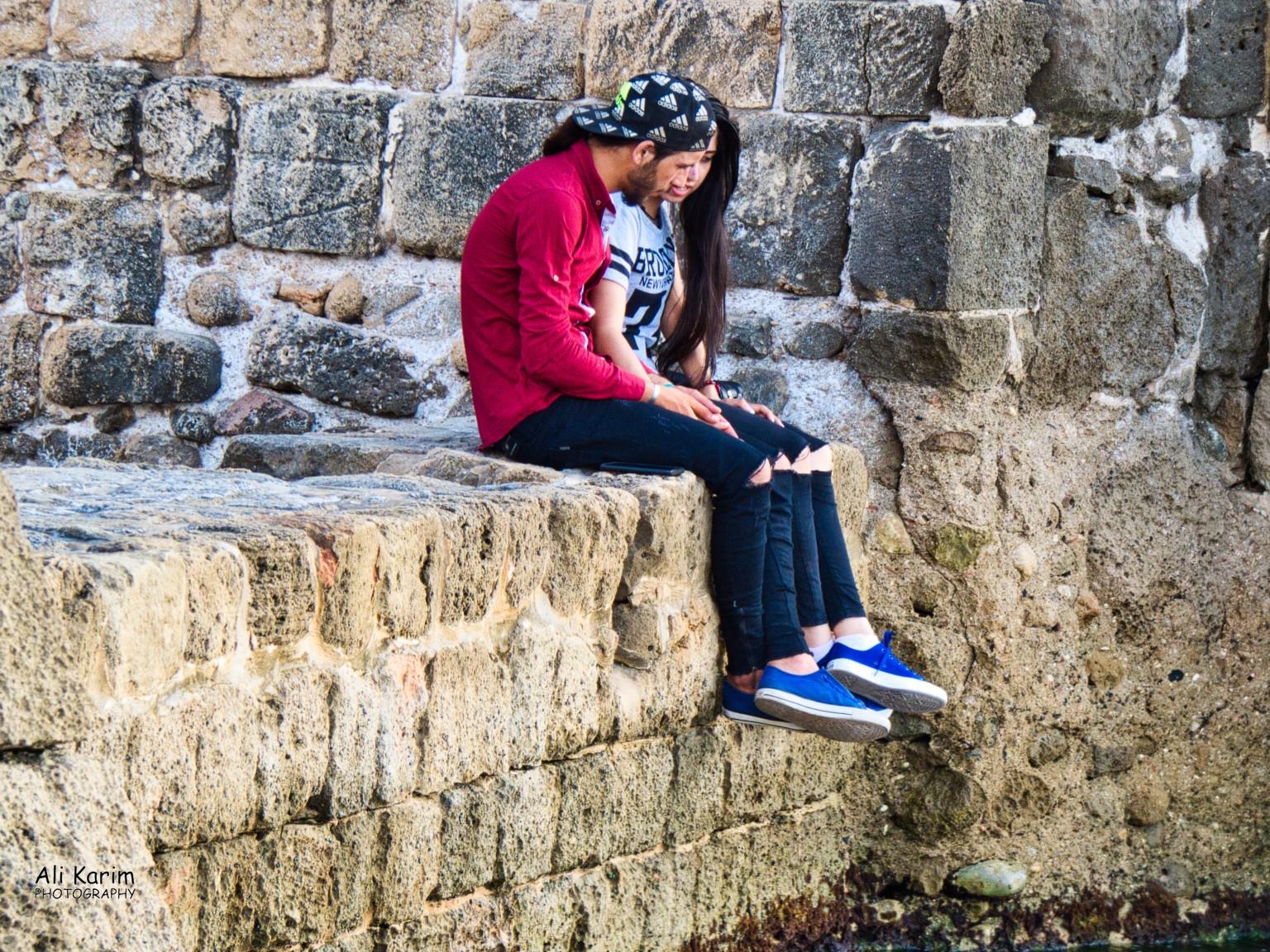 Some privacy time for young lovers at Sidon Castle; complete with matching jeans & shoes Sidon and Tyre Some privacy time for young lovers at Sidon Castle; complete with matching jeans & shoes